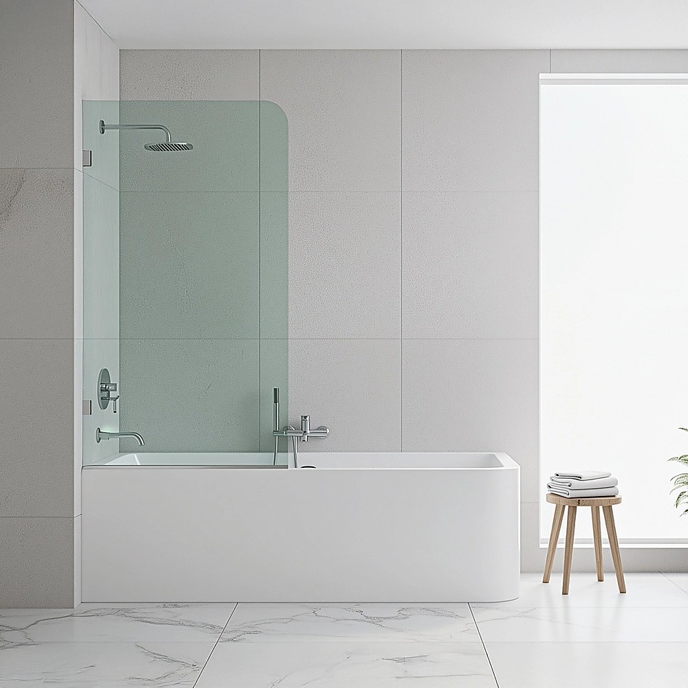V63-851501-202509121940-00 70cm Frameless Glass Bath Screen with Brackets - White - Image 1