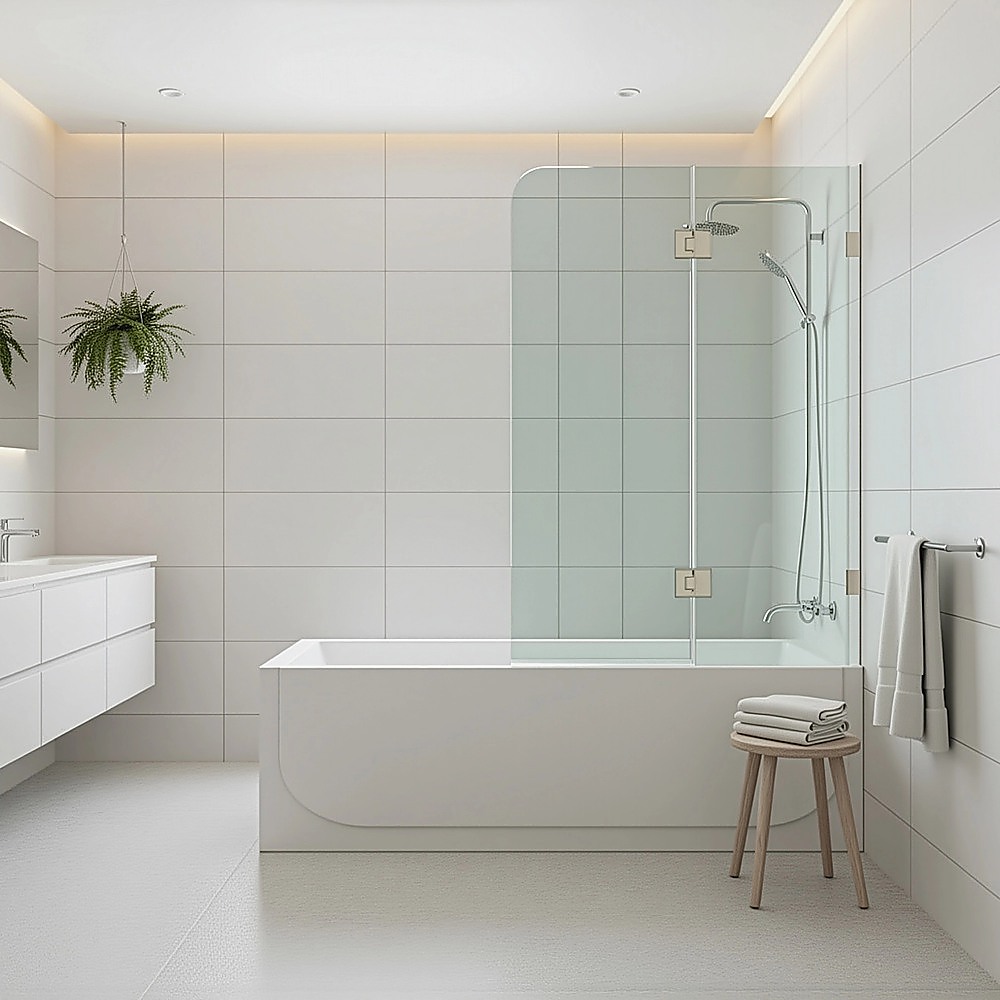 V63-851641-202509121935-00 90cm Frameless Glass Bath Screen with Stainless Steel Brackets - Black - Image 1