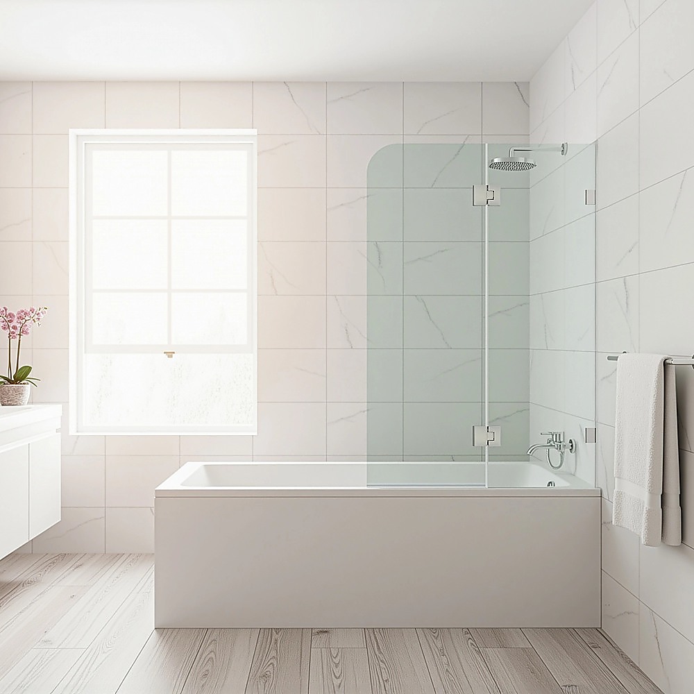 V63-852231-202509121950-00 120cm Frameless Glass Bath Screen with Brass Brackets - Nickel - Image 1