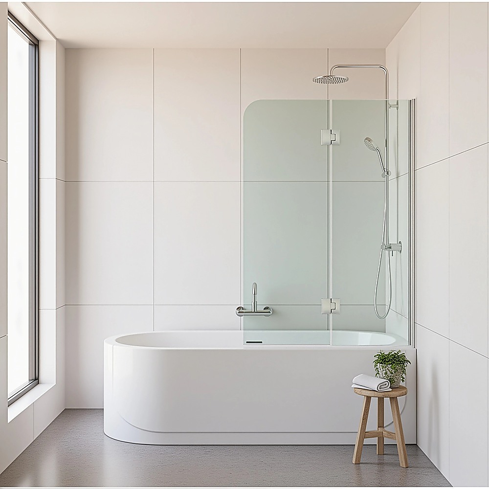 V63-852481-202509121925-00 120cm Frameless Glass Bath Screen with Channel and Stainless Steel Hinges- Gunmetal - Image 1