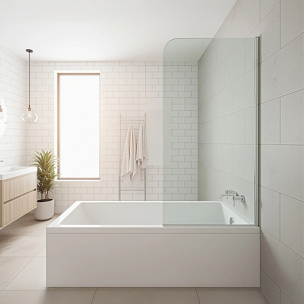 V63-852951-202509161041-00 70cm Frameless Glass Bath Screen with Wall Channel - Black - Image 1