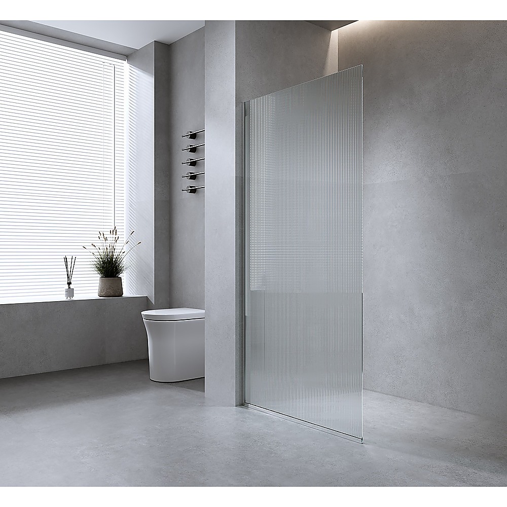 V63-919301-202505281211-00 70cm Reeded Single Shower Glass Screen with Gold Wall Channel & Square Pole - Image 1