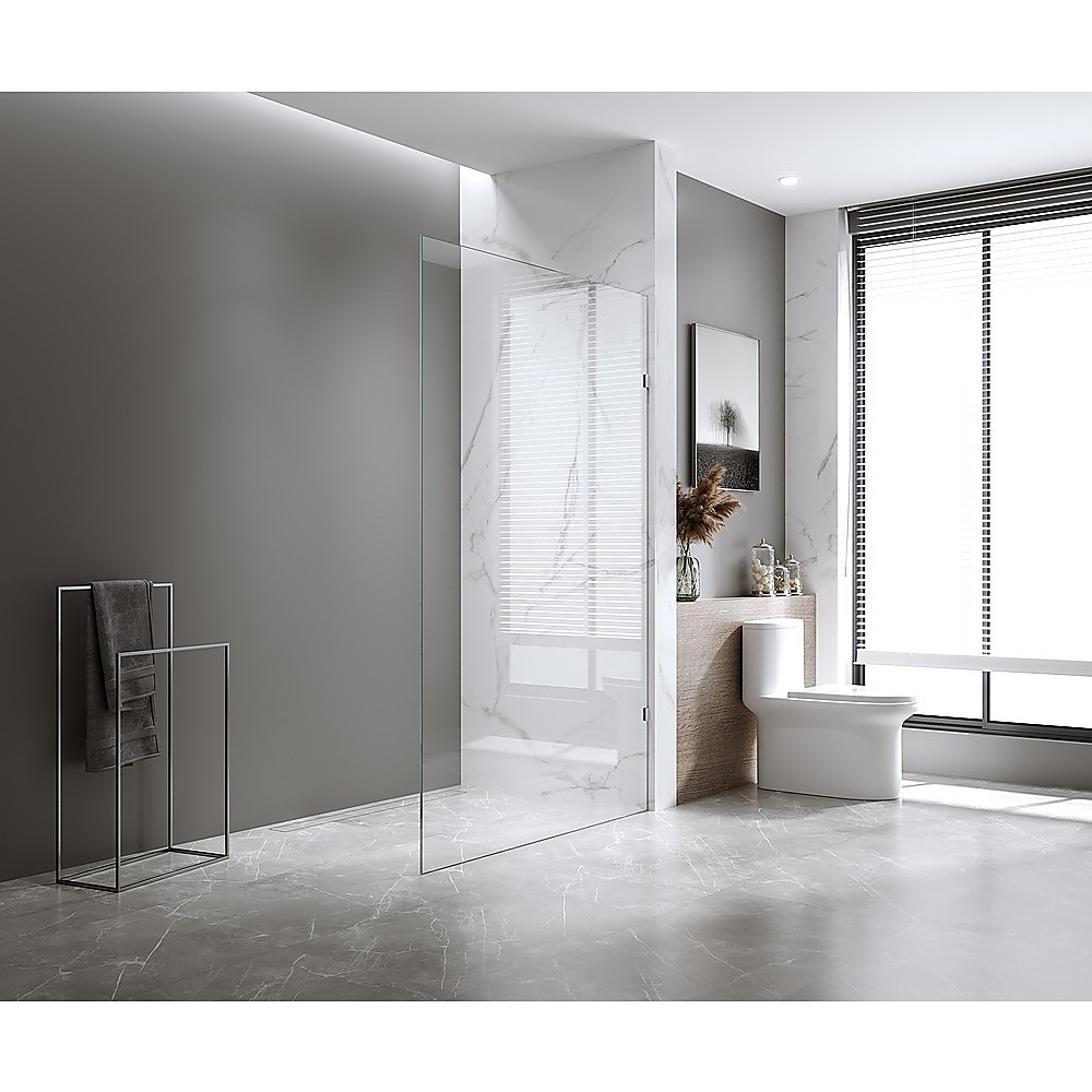 100x210cm Glass Shower Screen with Gunmetal Wall F-Brackets