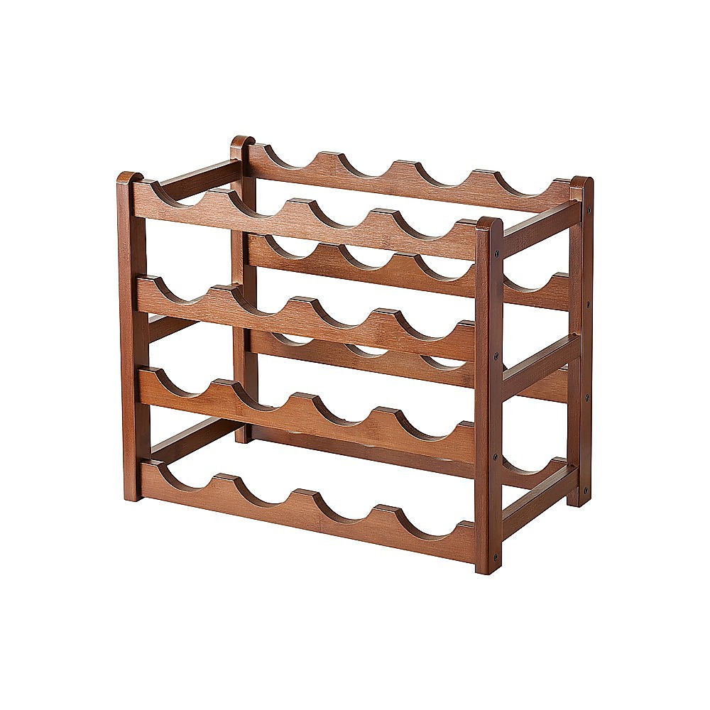 Bamboo Wine Rack Free Standing 15 Bottles with 6 Glasses Holder Storage in Brown