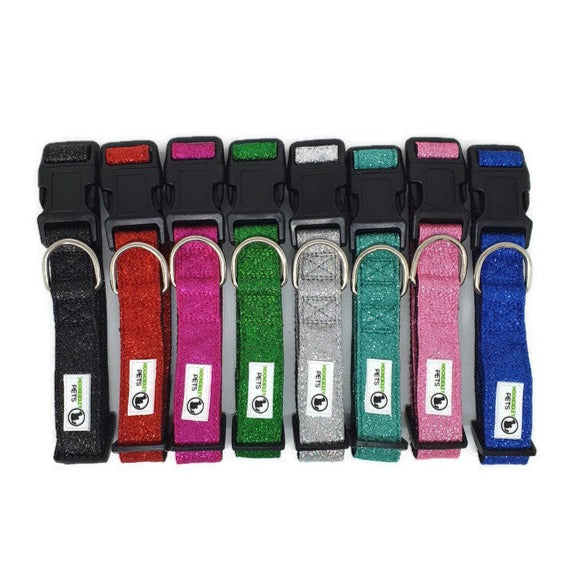 V631-MDPCOLBLILGRN-185896-00 Bling Glitter Overlay Nylon Dog Collar Breakaway Buckle - Moondidley Pets Large Green - Image 1