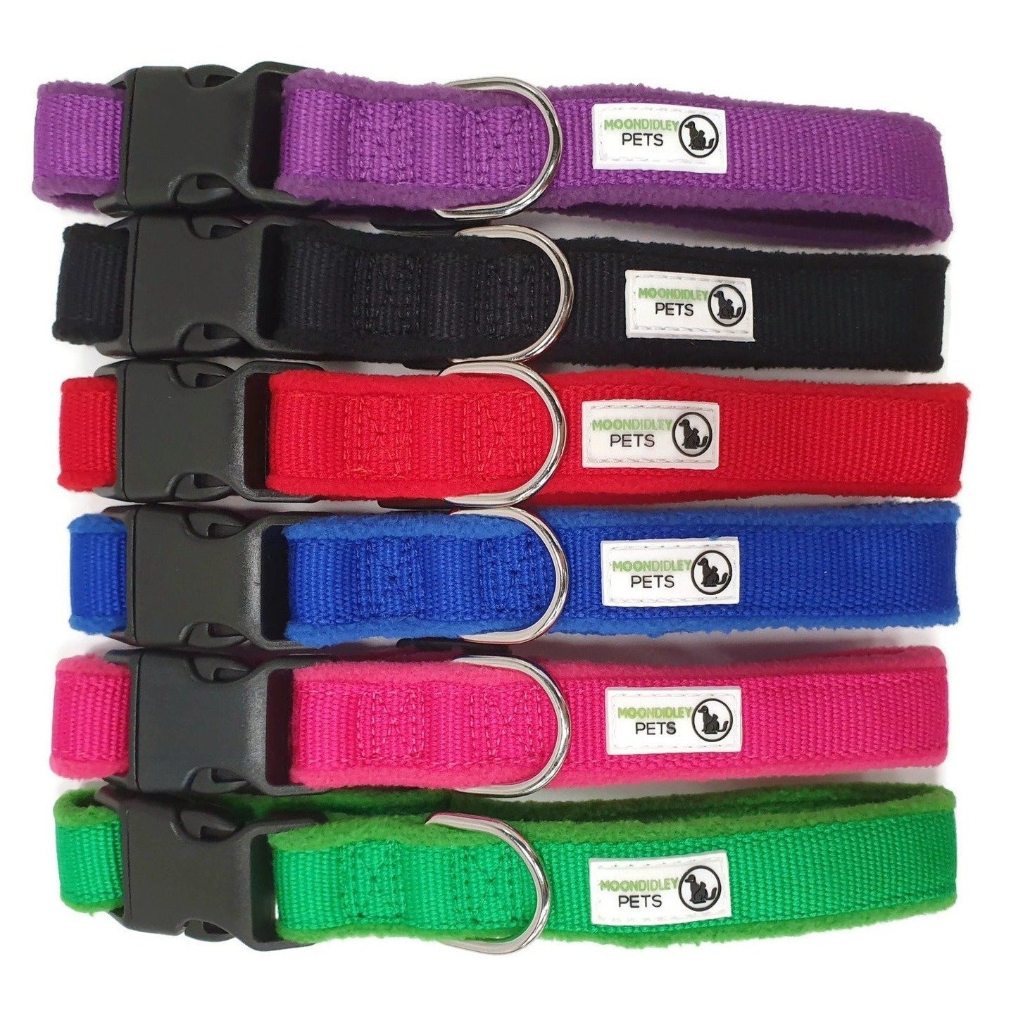 V631-MDPCOLFLESGRN-186004-00 100% Pure Bamboo Fibre w/Fleece Lining Dog Collar Plastic Buckle - Moondidley Pets Small Green - Image 1