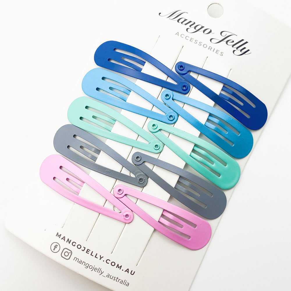 V659-HC-5CM-10P-BASIC-TURQUOISE-3-L-160846-00 MANGO JELLY Everyday Snap Hair Clips (5cm) - Turquoise - Three Pack - Image 1