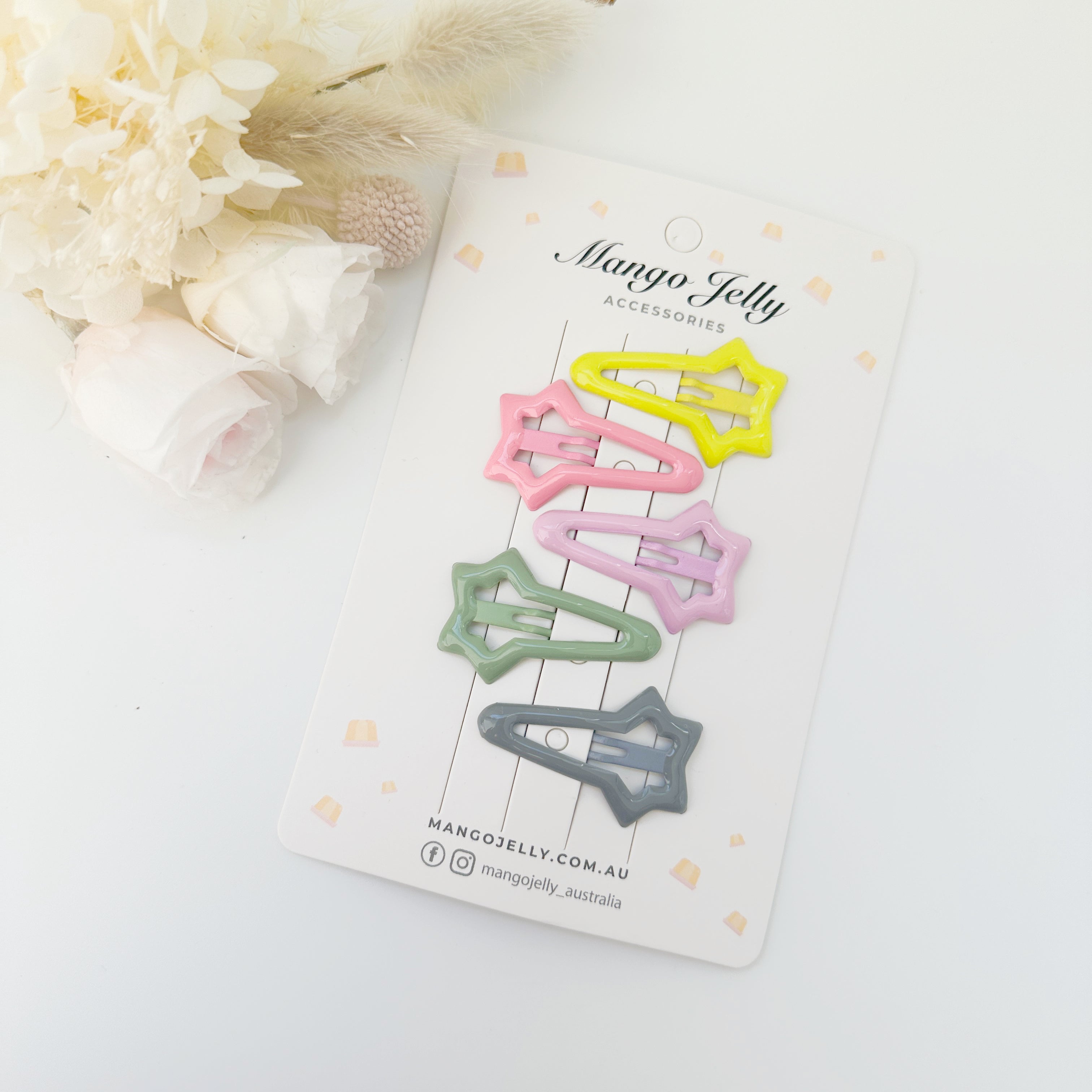 V659-HC-BUTTERCREAM-CANDY-SHOOTINGSTAR-1-M-160820-00 MANGO JELLY Butter Cream Hair Clips Collection - Candy Shooting Stars - One Pack - Image 1
