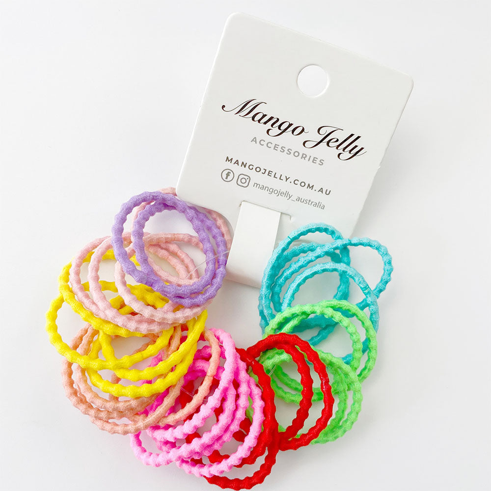 V659-HT-3CM-30P-BUBBLY-NEON-6-L-160999-00 MANGO JELLY Kids Hair Ties (3cm) - Bubbly Neon - Six Pack - Image 1