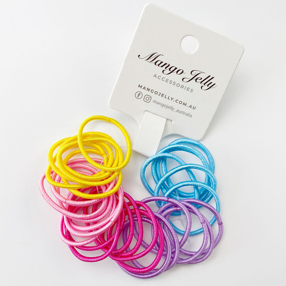 V659-HT-3CM-30P-CLASSIC-BRIGHT-2-M-161037-00 MANGO JELLY Kids Hair Ties (3cm) - Classic Summer Bright -Twin Pack - Image 1
