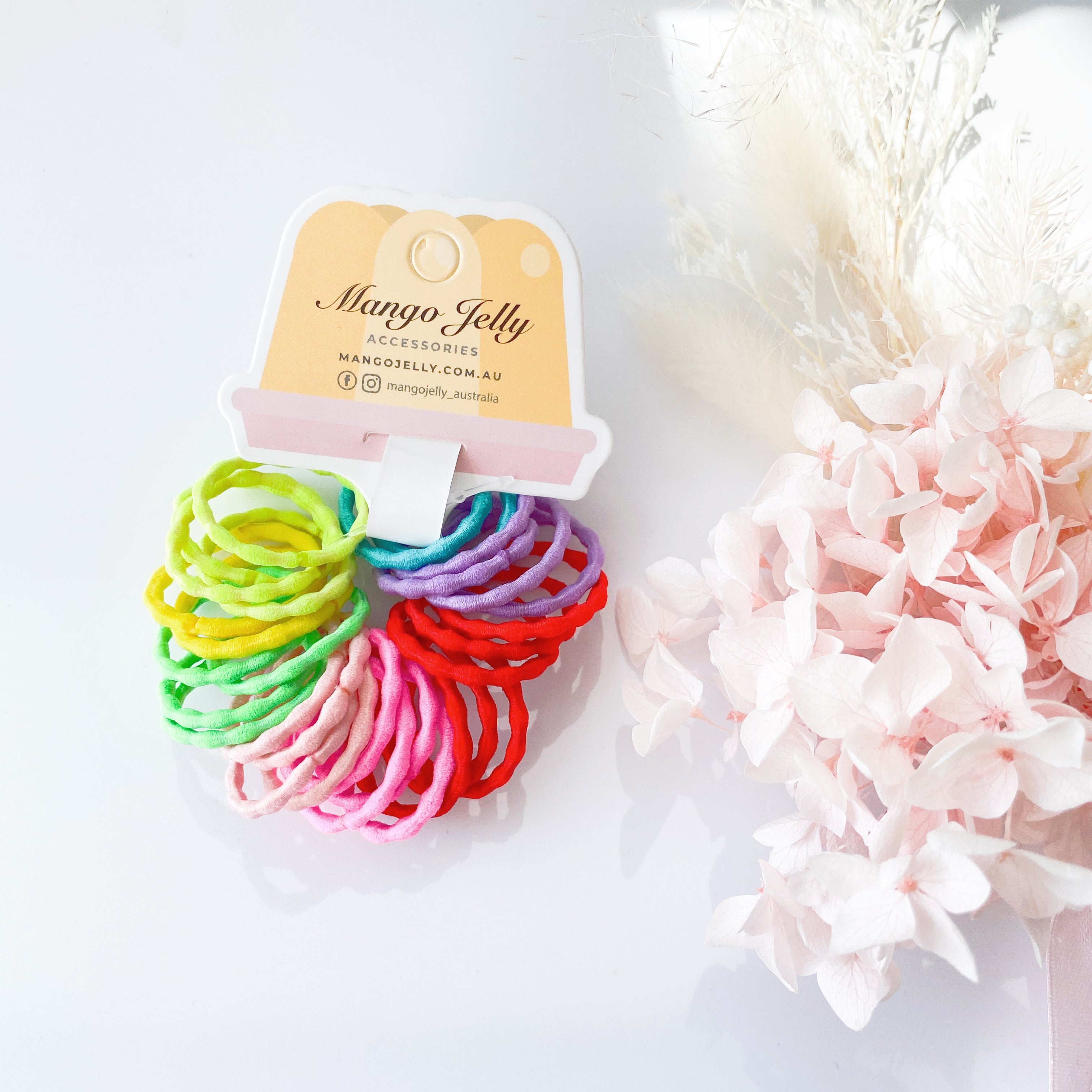 V659-HT-3CM-30P-SILKYPOP-MIXED-6-L-161015-00 MANGO JELLY Kids Hair Ties (3cm) - Silky Pop Mixed - Six Pack - Image 1