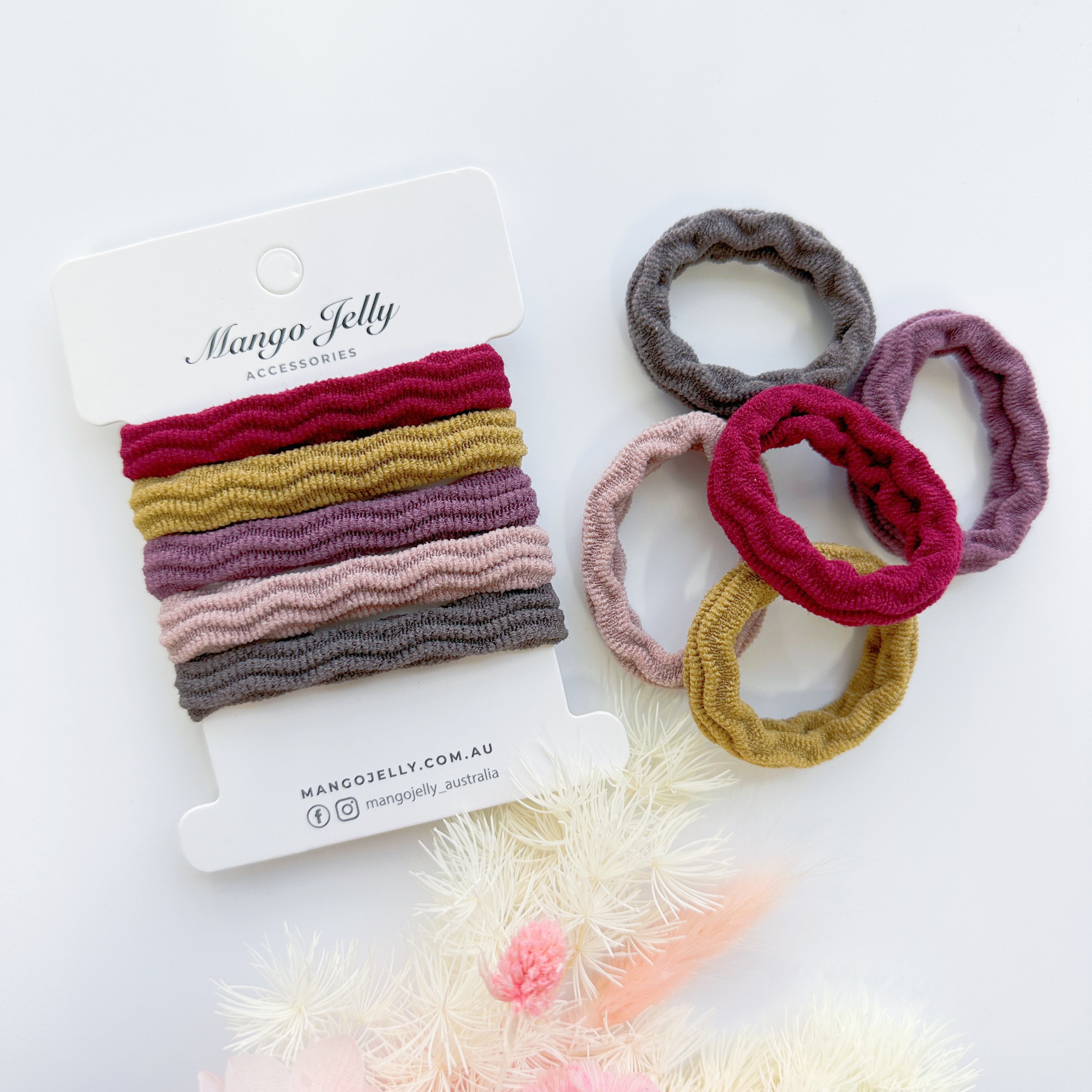 V659-MATALFREE-4CM-5P-WAVY-BLUSHM-2-M-160799-00 MANGO JELLY Metal Free Textured Hair ties 4cm (Thick) - Blush-Twin Pack - Image 1