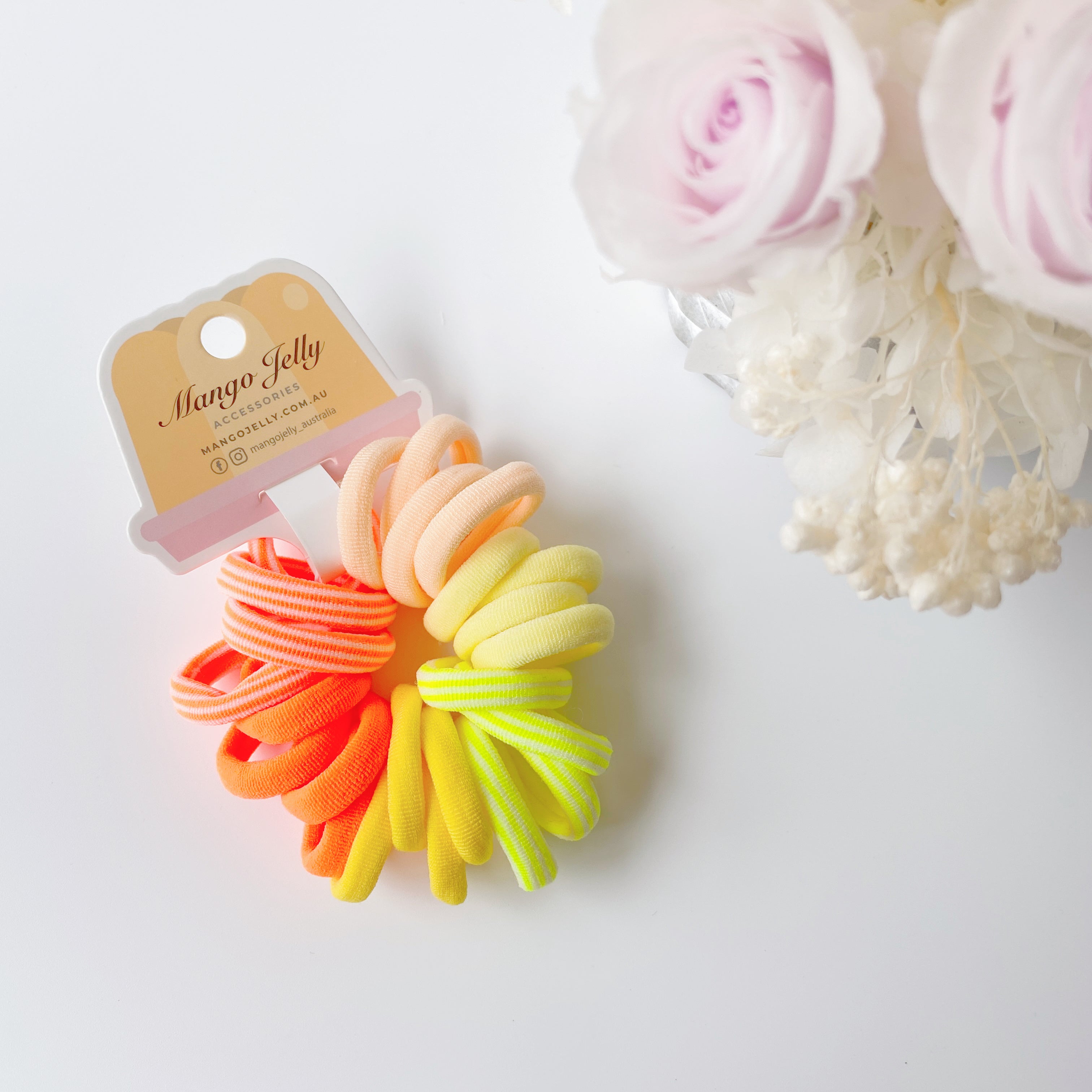 V659-METALFREE-3CM-24P-CITRUS-2-M-160957-00 MANGO JELLY Metal Free Hair Ties (3cm) - CITRUS 24P -Twin Pack - Image 1