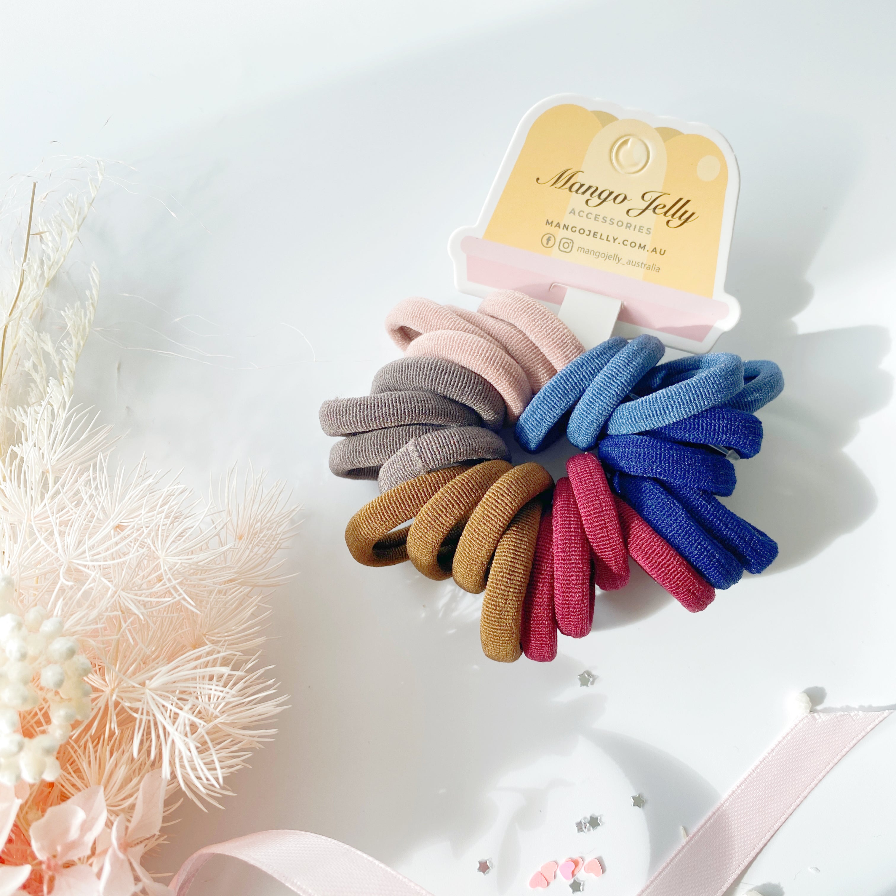 V659-METALFREE-3CM-24P-EARTH-3-L-160952-00 MANGO JELLY Metal Free Hair Ties (3cm) - EarthTone 24P - Three Pack - Image 1