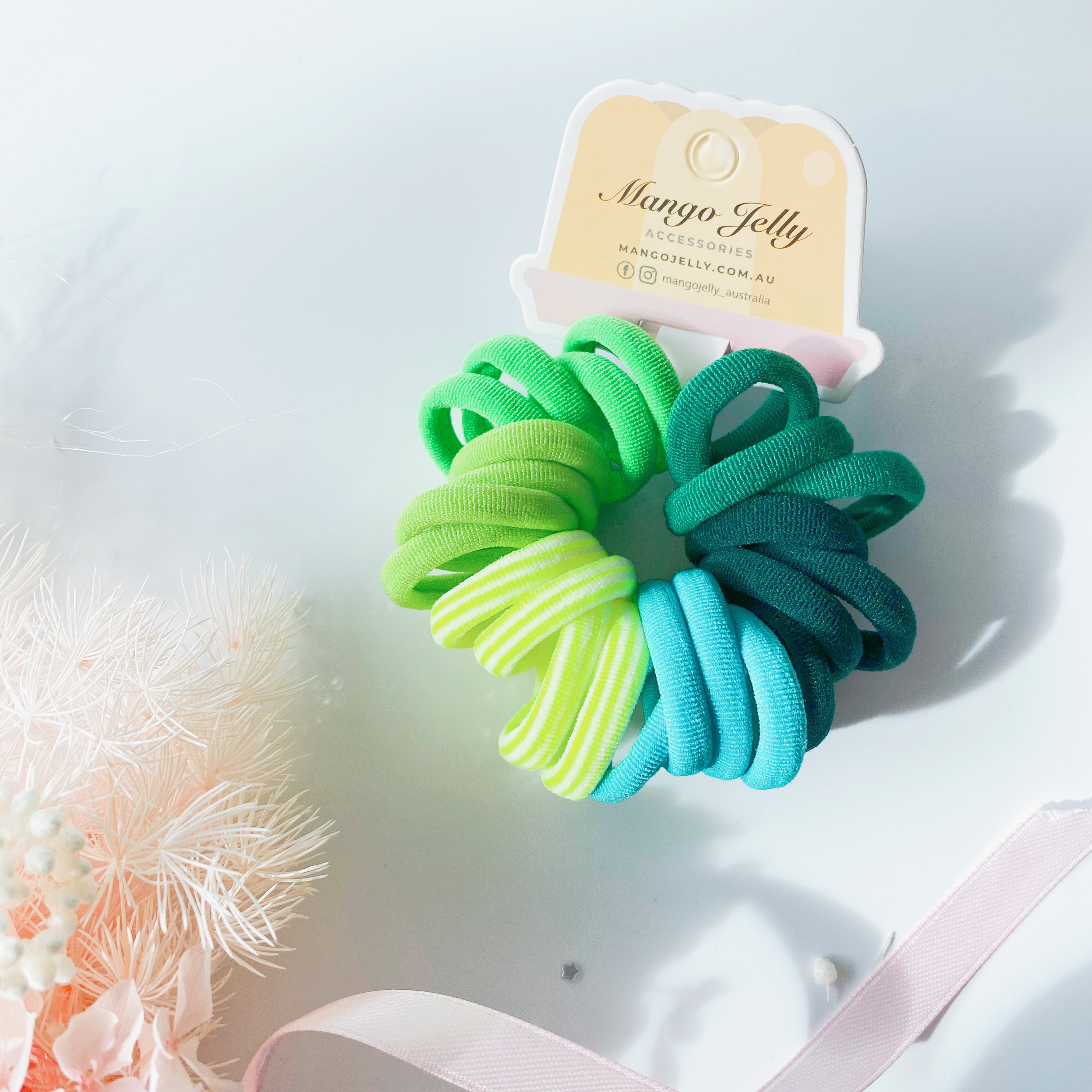 V659-METALFREE-3CM-24P-GREEN-6-L-160947-00 MANGO JELLY Metal Free Hair Ties (3cm) - Green 24P - Six Pack - Image 1
