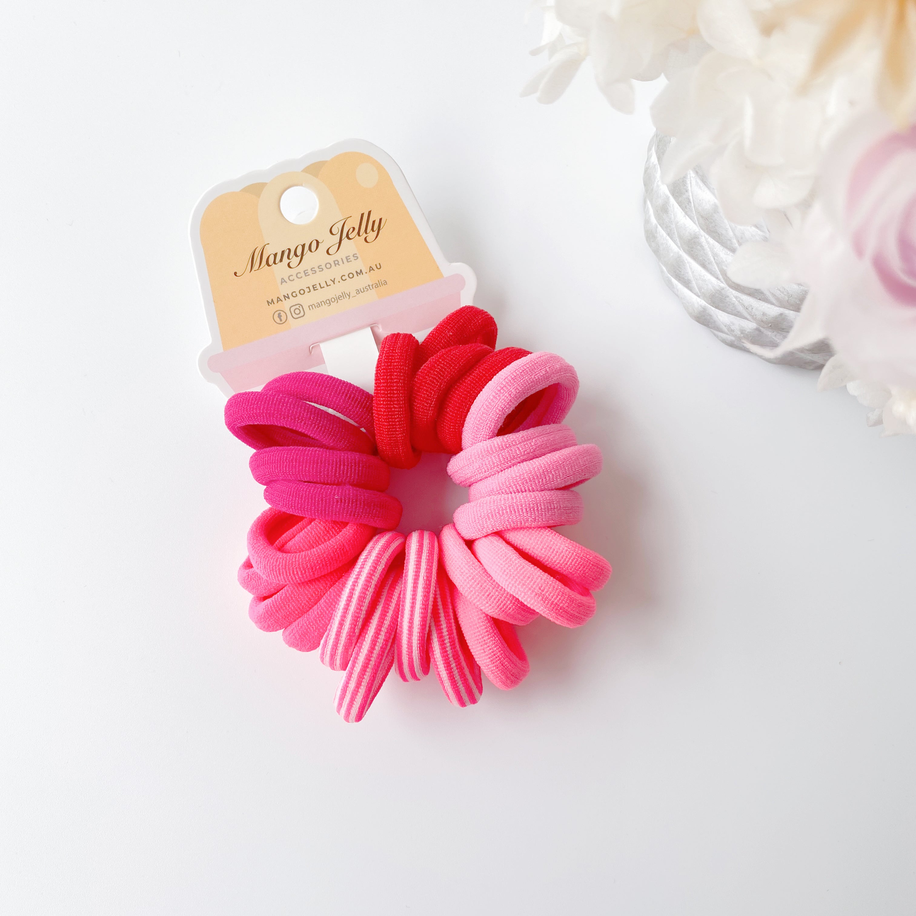 V659-METALFREE-3CM-24P-PINK-6-L-160943-00 MANGO JELLY Metal Free Hair Ties (3cm) - Just Pink 24P - Six Pack - Image 1