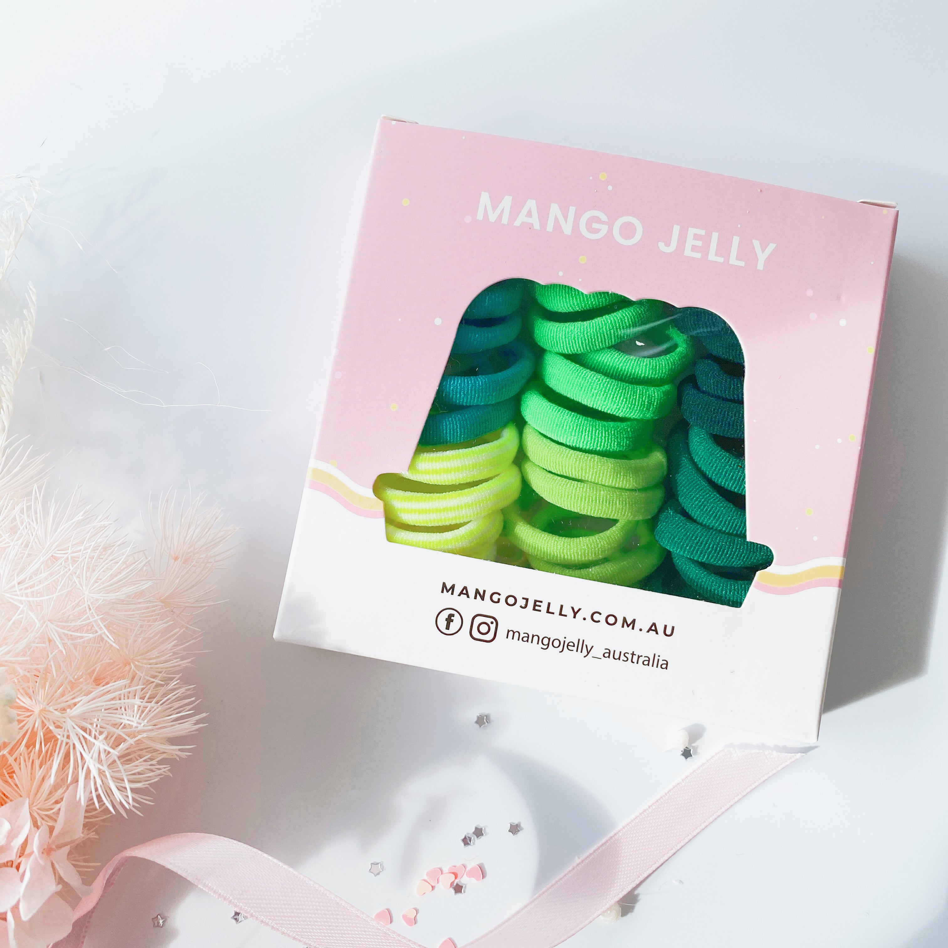 V659-METALFREE-3CM-36P-GREEN-1-M-160740-00 MANGO JELLY Metal Free Hair Ties (3cm) - Green 36P - One Pack - Image 1