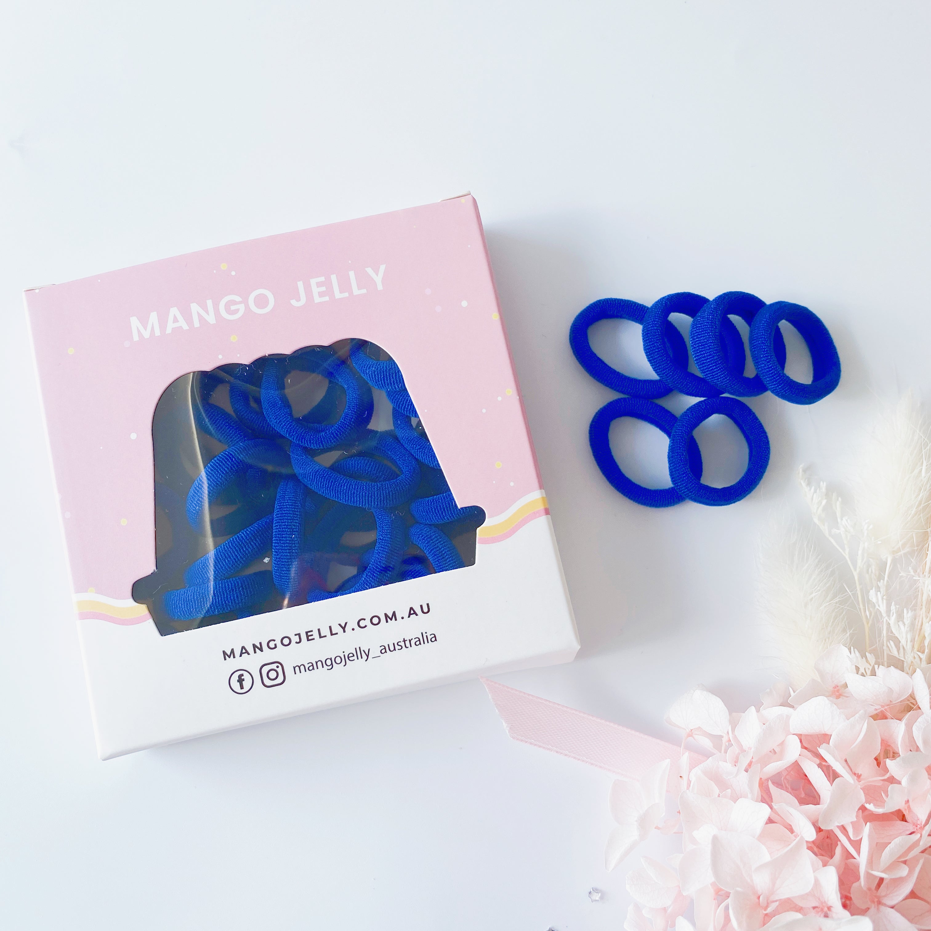 V659-METALFREE-3CM-36P-SK-BLUE-2-L-160925-00 MANGO JELLY Metal Free Hair Ties (3cm) - School Colour Blue 36P - TwinPack - Image 1
