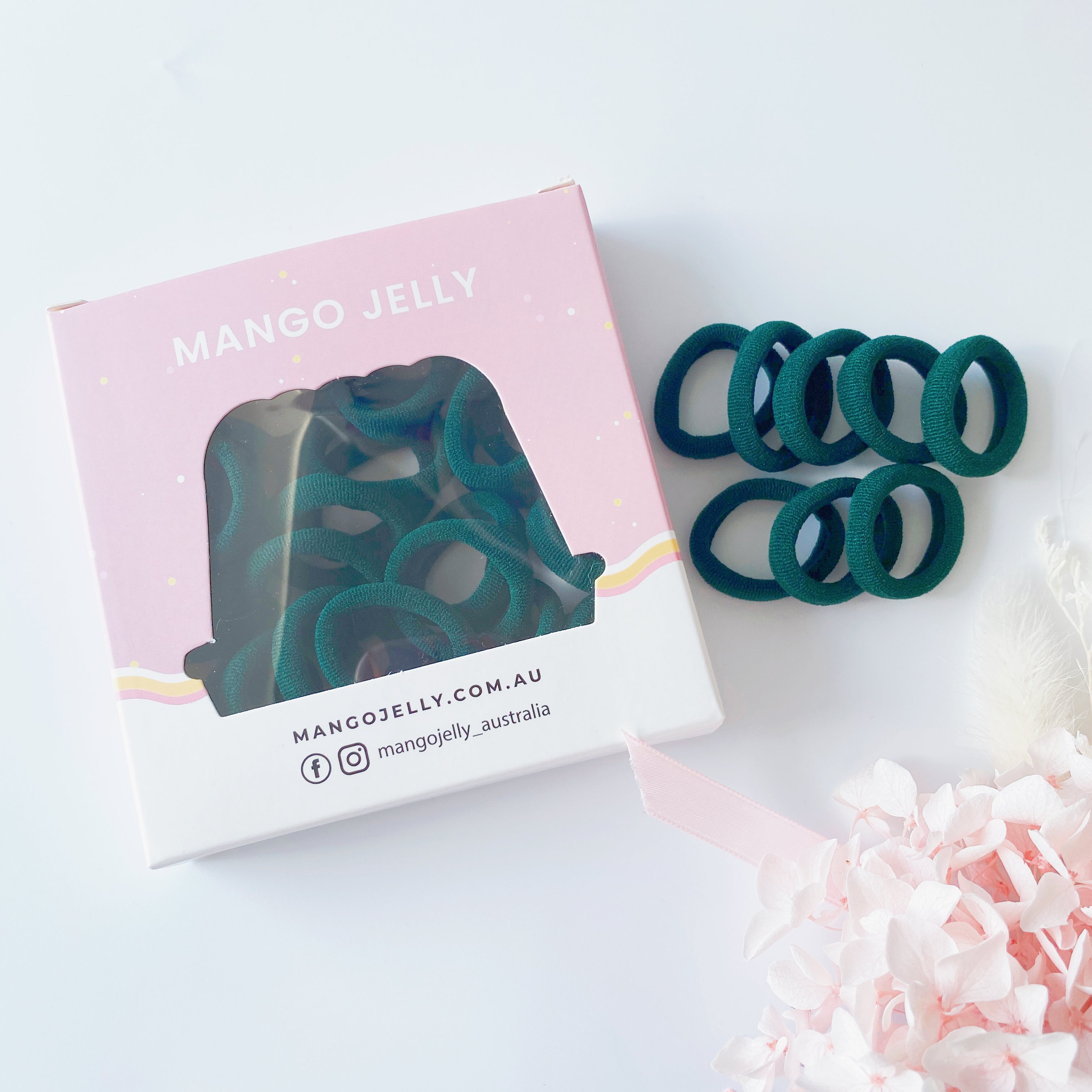 V659-METALFREE-3CM-36P-SK-BOTTLE-GREEN-1-M-160913-00 MANGO JELLY Metal Free Hair Ties (3cm) - School Colour Bottle Green 36P - One Pack - Image 1