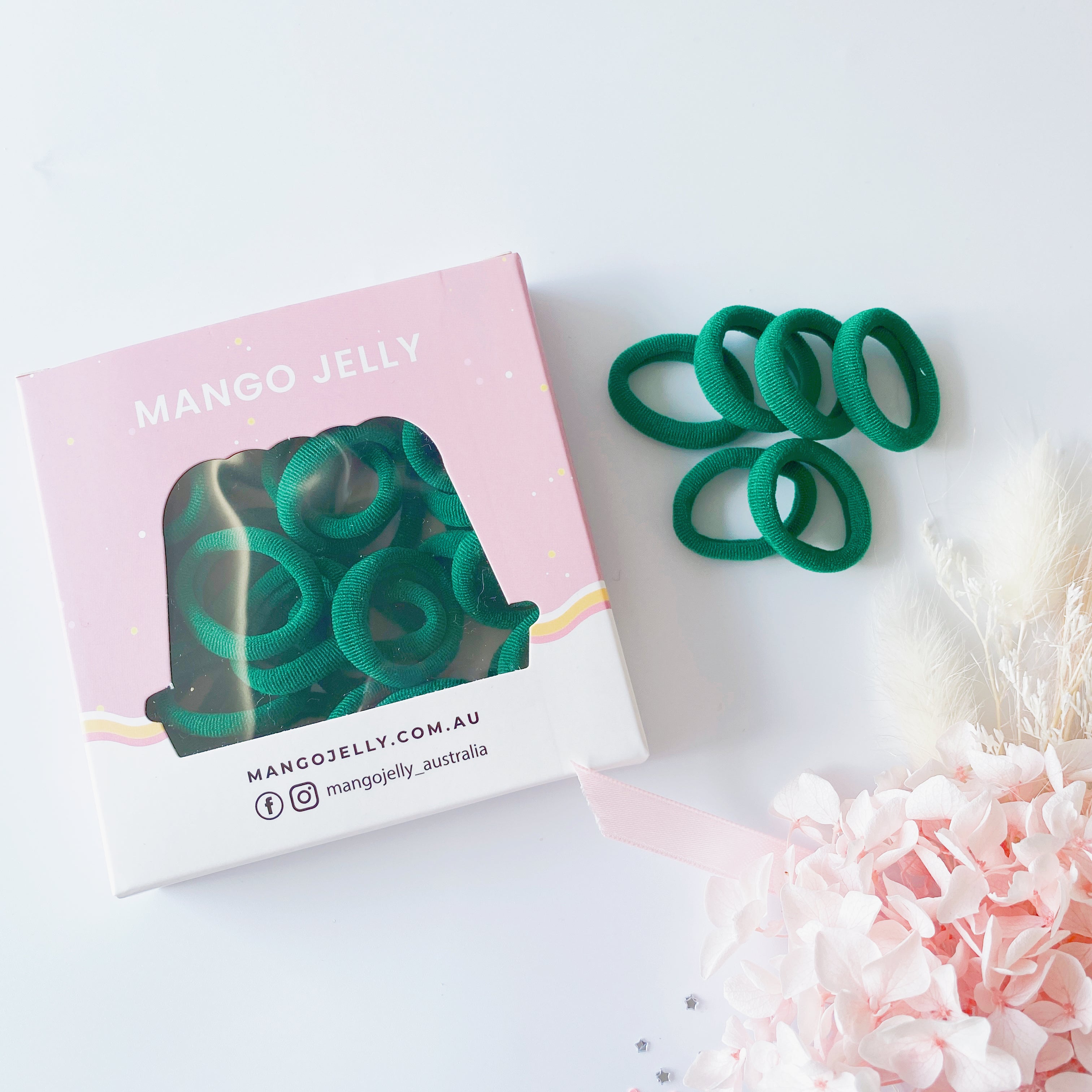 V659-METALFREE-3CM-36P-SK-GREEN-6-P-160914-00 MANGO JELLY Metal Free Hair Ties (3cm) - School Colour Green 36P - Six Pack - Image 1