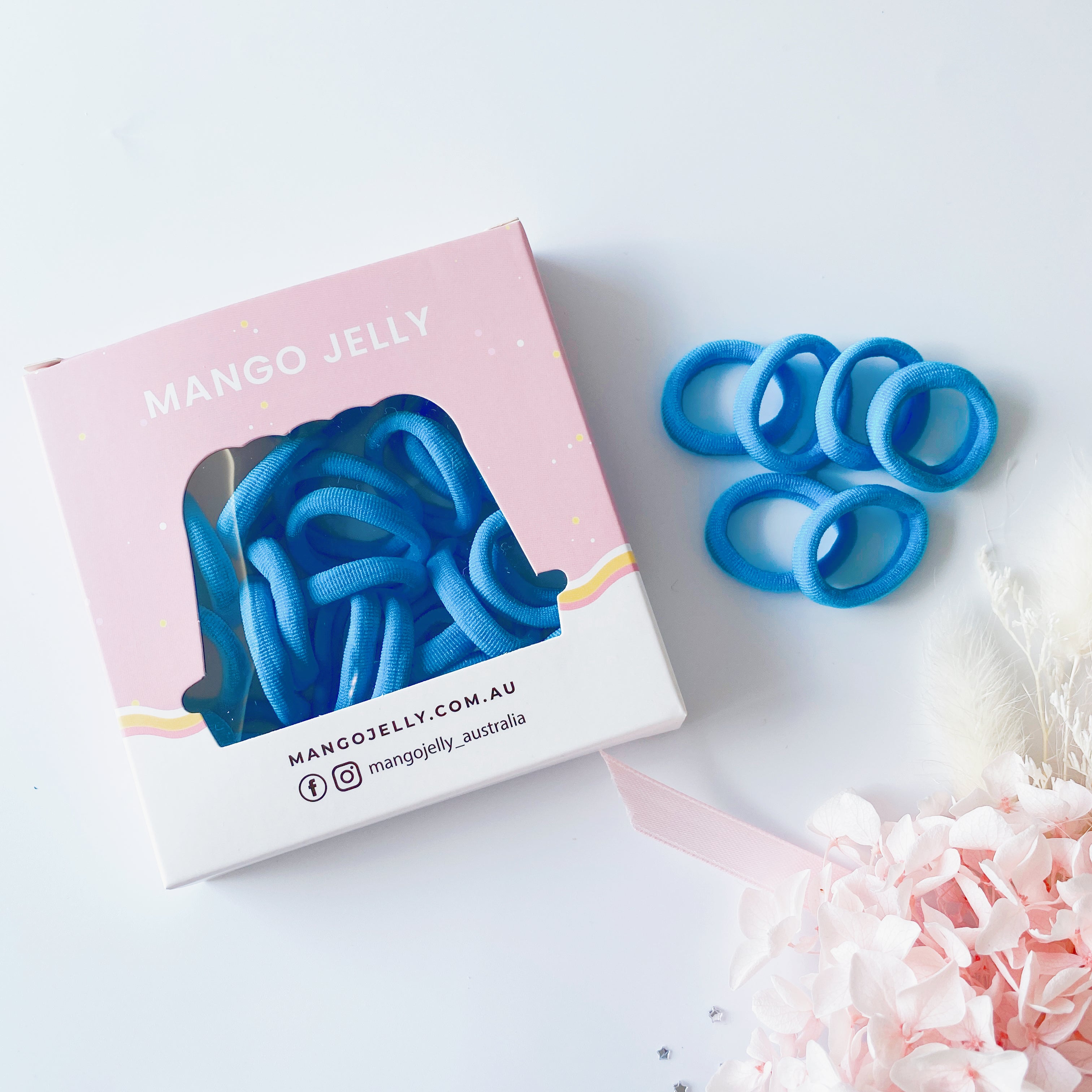 V659-METALFREE-3CM-36P-SK-LBLUE-1-M-160922-00 MANGO JELLY Metal Free Hair Ties (3cm) - School Colour Light Blue 36P - One Pack - Image 1