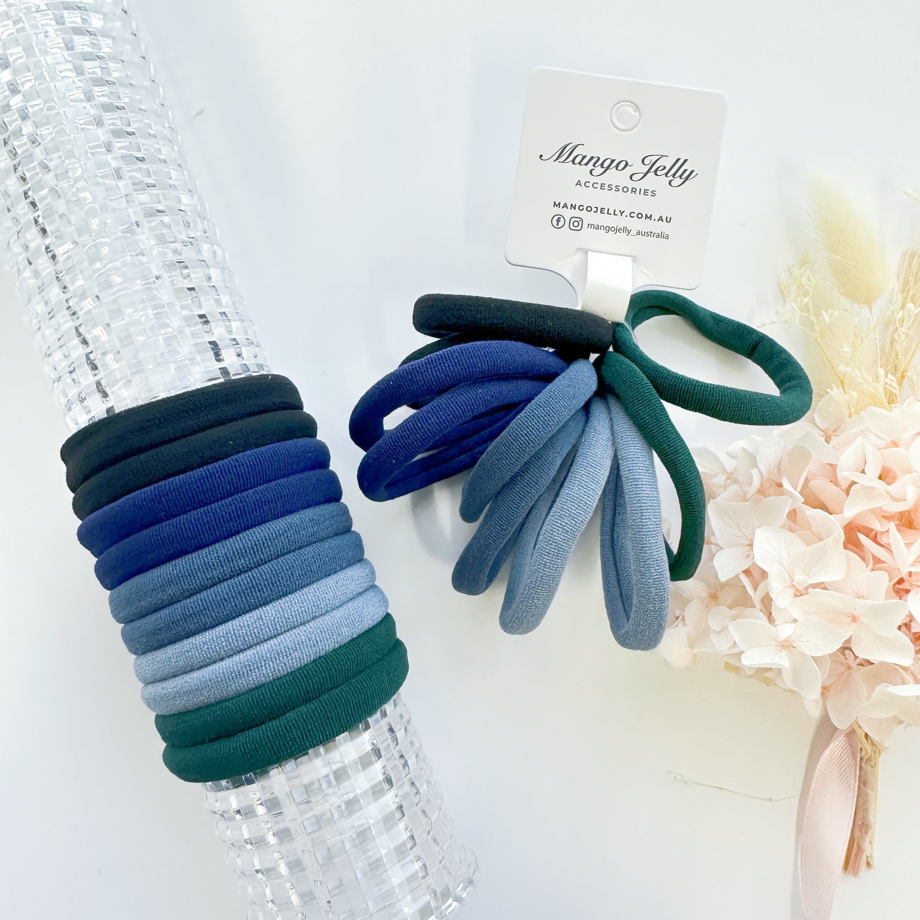 V659-METALFREE-4CM-10P-BLUEM-6-L-160901-00 MANGO JELLY Metal Free Hair ties (4.5cm) - Blue Mixed 10P - Six Pack - Image 1