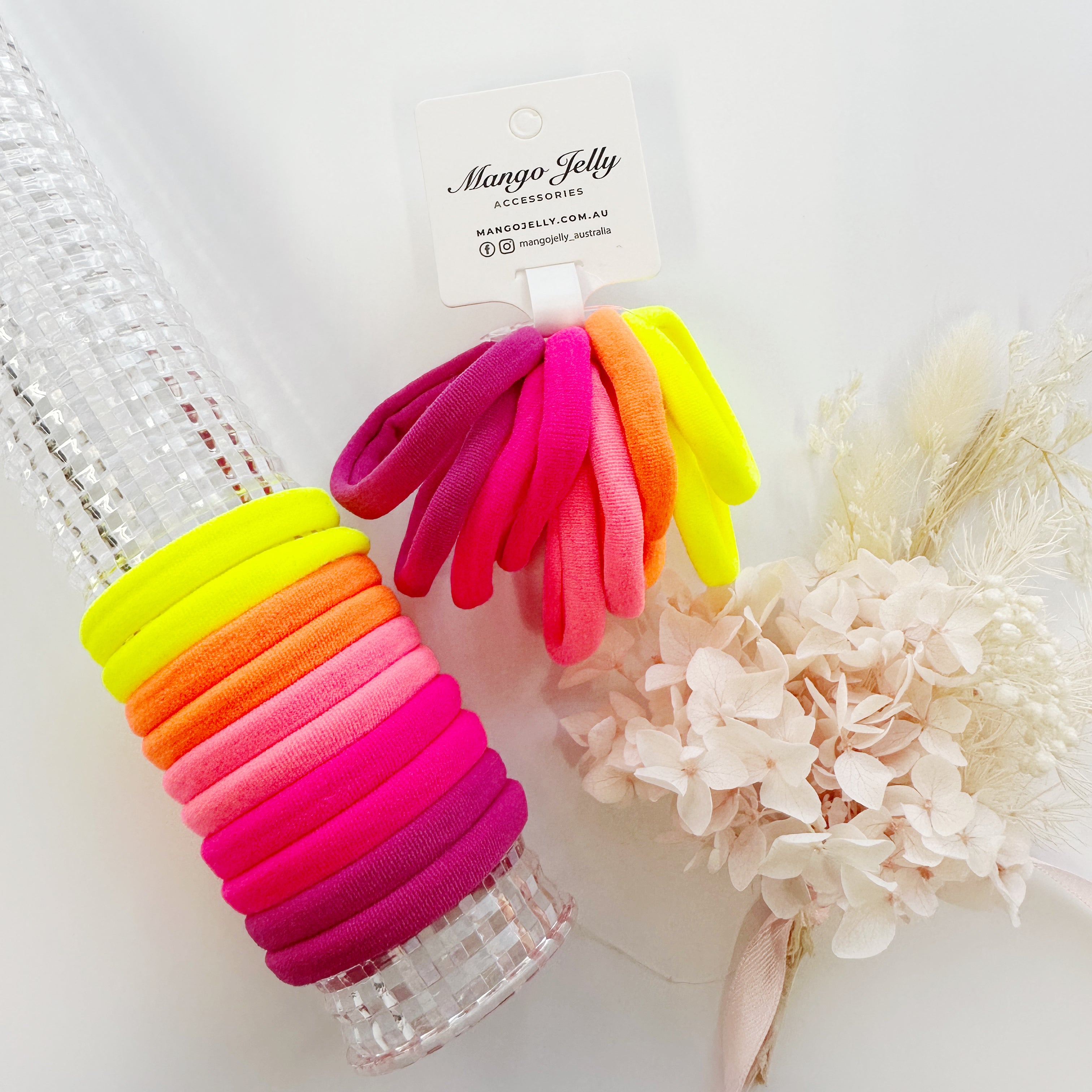 V659-METALFREE-4CM-10P-NEON-2-M-160895-00 MANGO JELLY Metal Free Hair ties (4.5cm) - Neon Mixed 10P - Twin Pack - Image 1