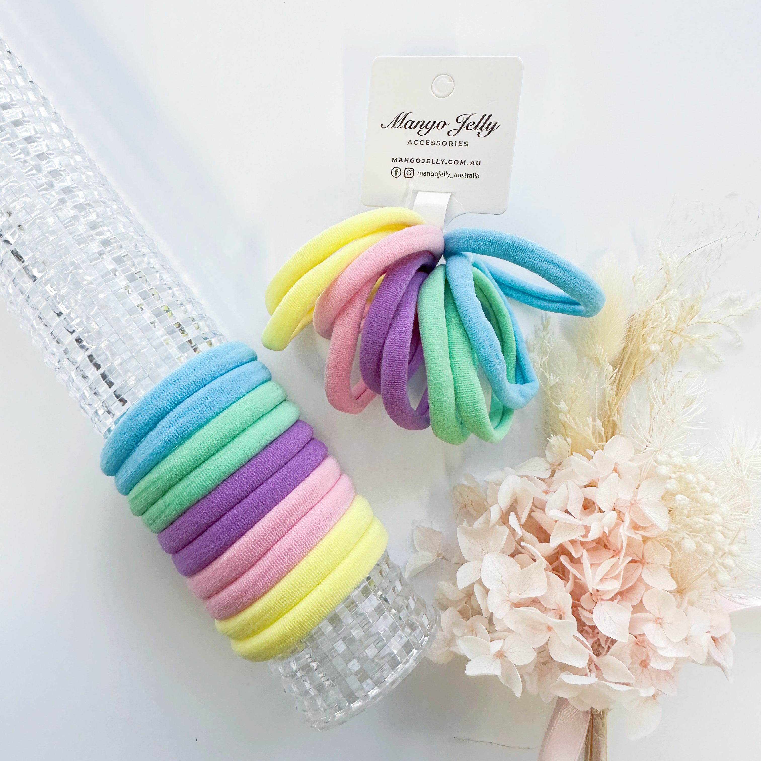 V659-METALFREE-4CM-10P-PASTEL-1-M-160892-00 MANGO JELLY Metal Free Hair ties (4.5cm) - Pastel Mixed 10P - One Pack - Image 1