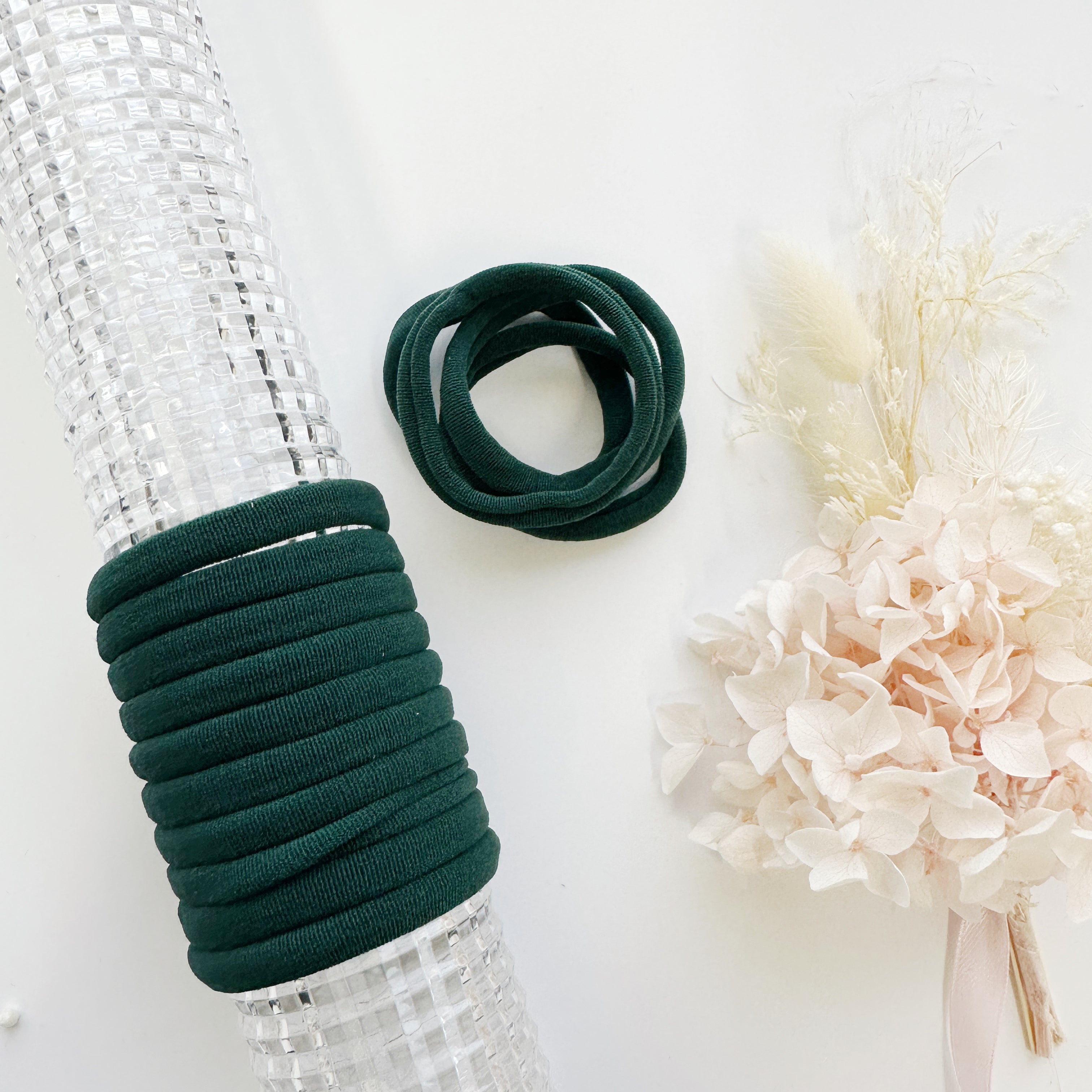 V659-METALFREE-4CM-10P-SK-BOTTLEGREEN-6-L-160712-00 MANGO JELLY Metal Free Hair ties (4.5cm) - School Colour Bottle Green 10P - Six Pack - Image 1