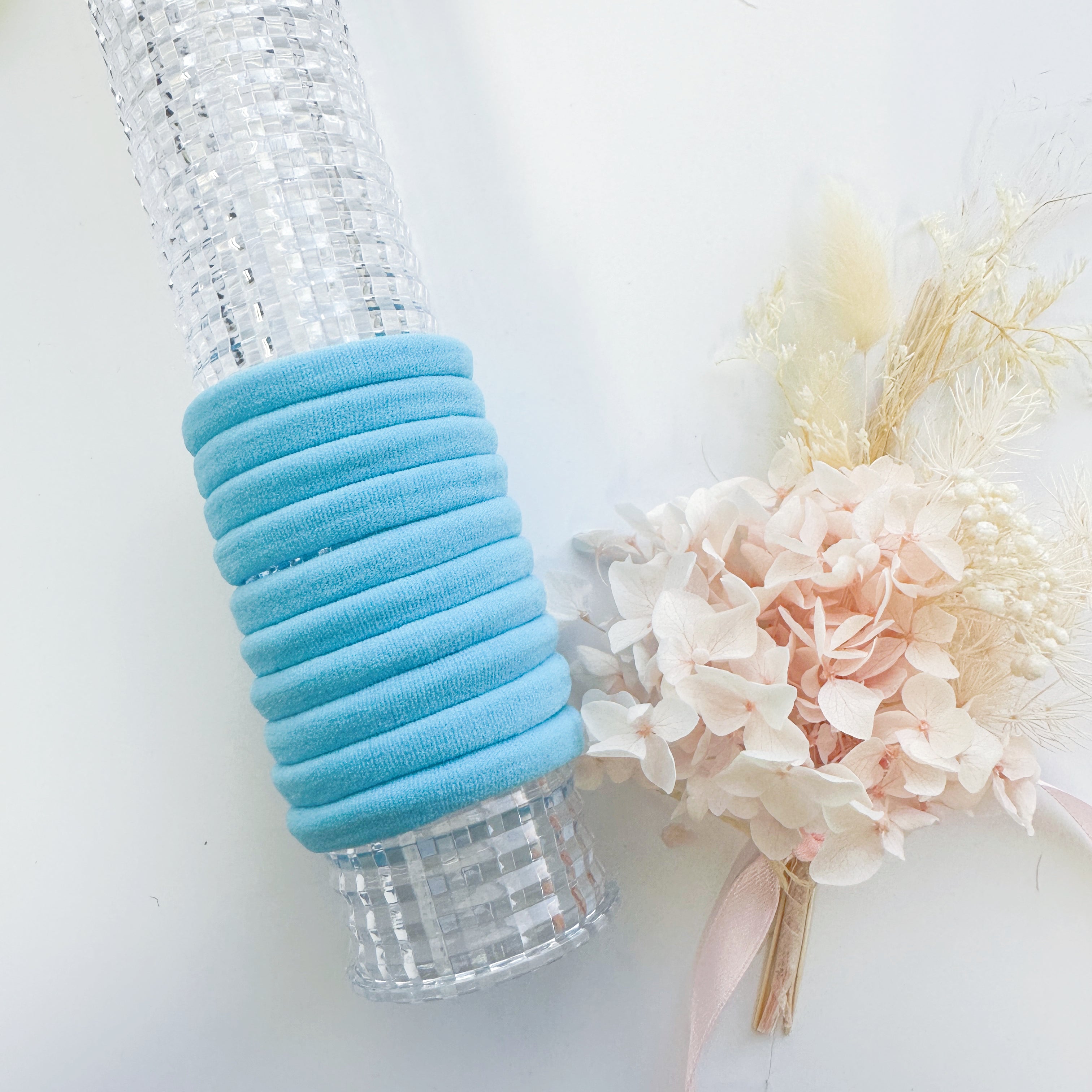 V659-METALFREE-4CM-10P-SK-LBLUE-6-L-160704-00 MANGO JELLY Metal Free Hair ties (4.5cm) - School Colour Light Bluen 10P - Six Pack - Image 1