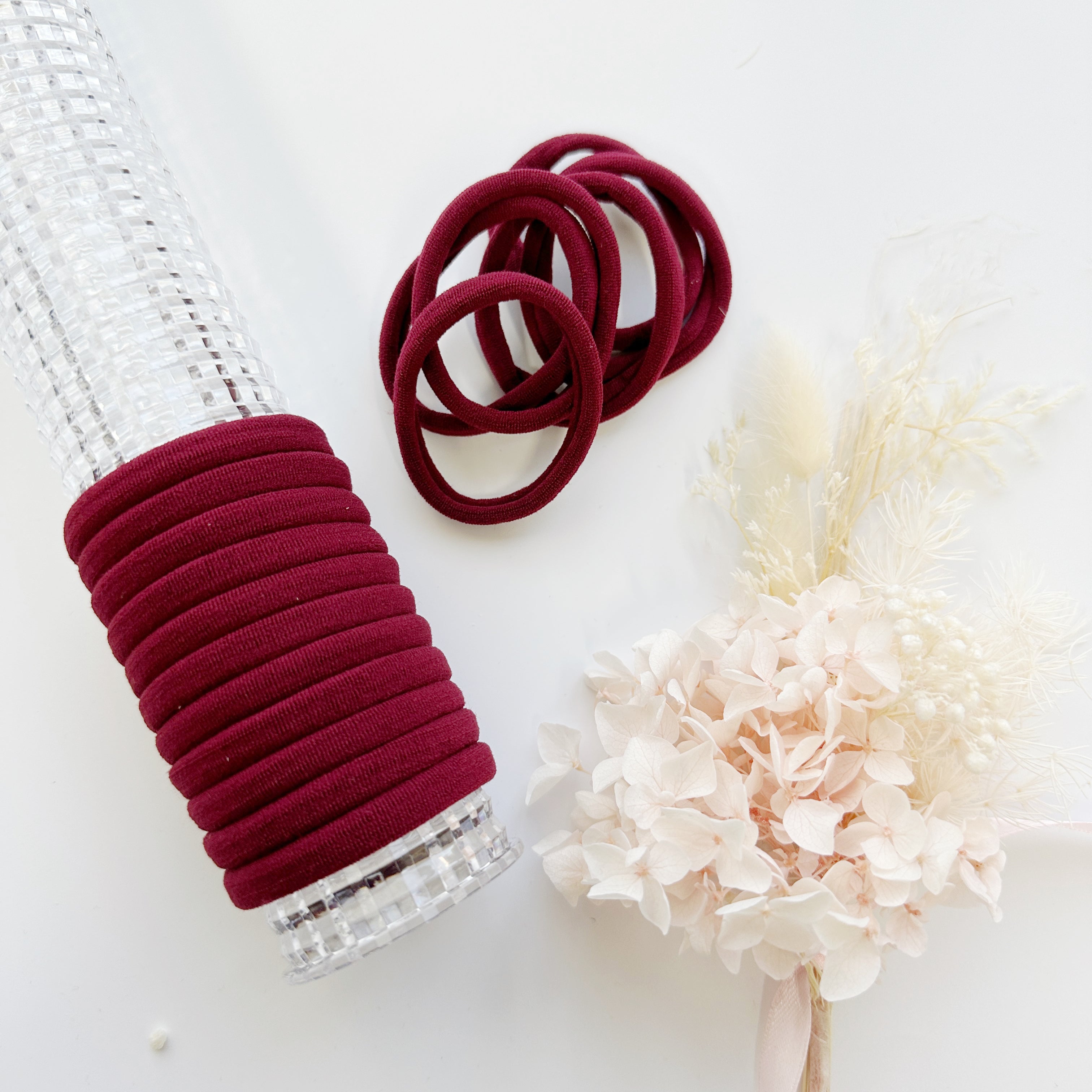 V659-METALFREE-4CM-10P-SK-SK-MAROON-6-L-160708-00 MANGO JELLY Metal Free Hair ties (4.5cm) - School Colour Maroonn 10P - Six Pack - Image 1