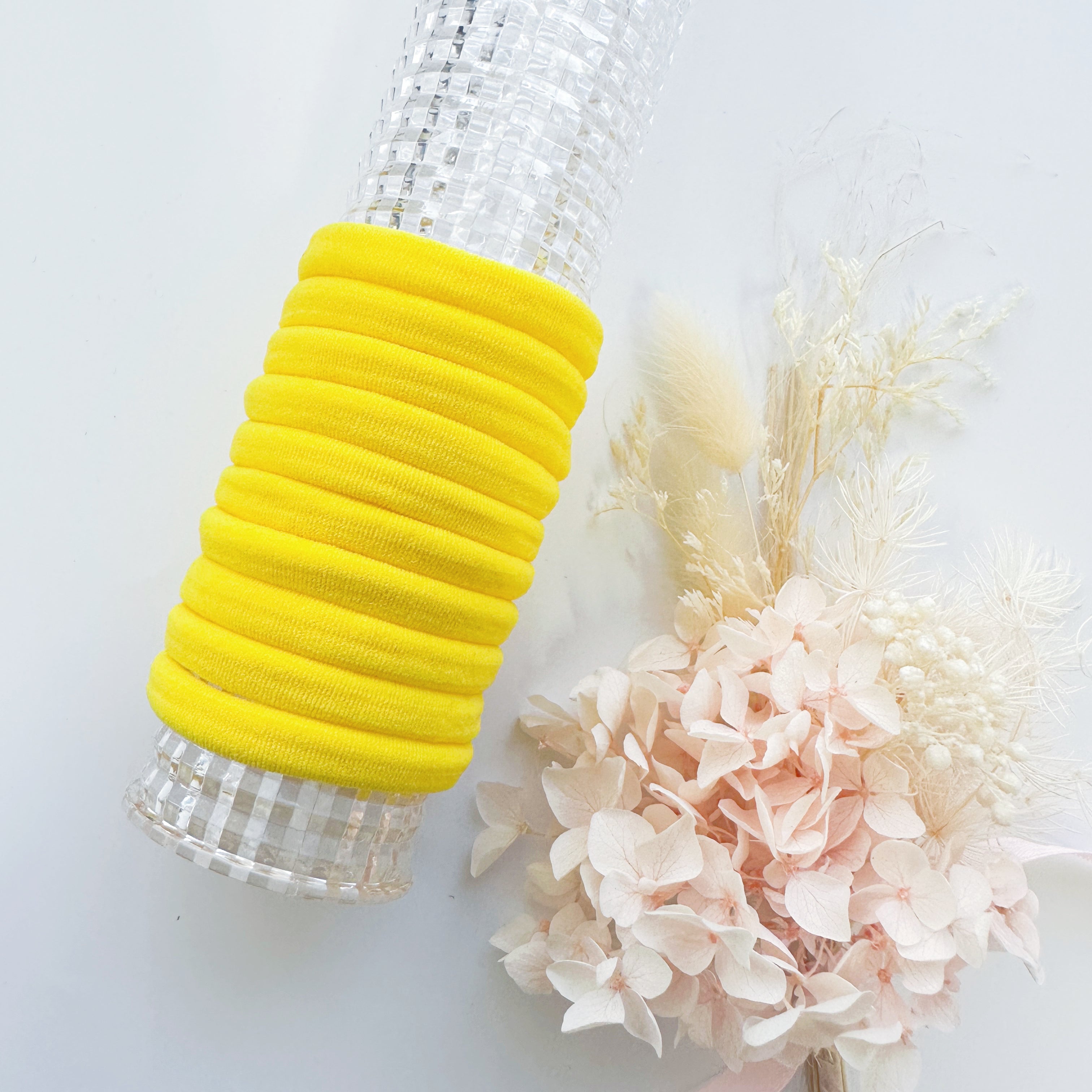 V659-METALFREE-4CM-10P-SK-YELLOW-2-M-160702-00 MANGO JELLY Metal Free Hair ties (4.5cm) - School Colour Yellow 10P - Twin Pack - Image 1