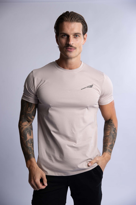 V697-SLIM-FIT-COTTON-TEE-TAUPE-MEDIUM-218024-00 HARD HITTERS SLIM FIT COTTON TEE TAUPE MEDIUM - Image 1