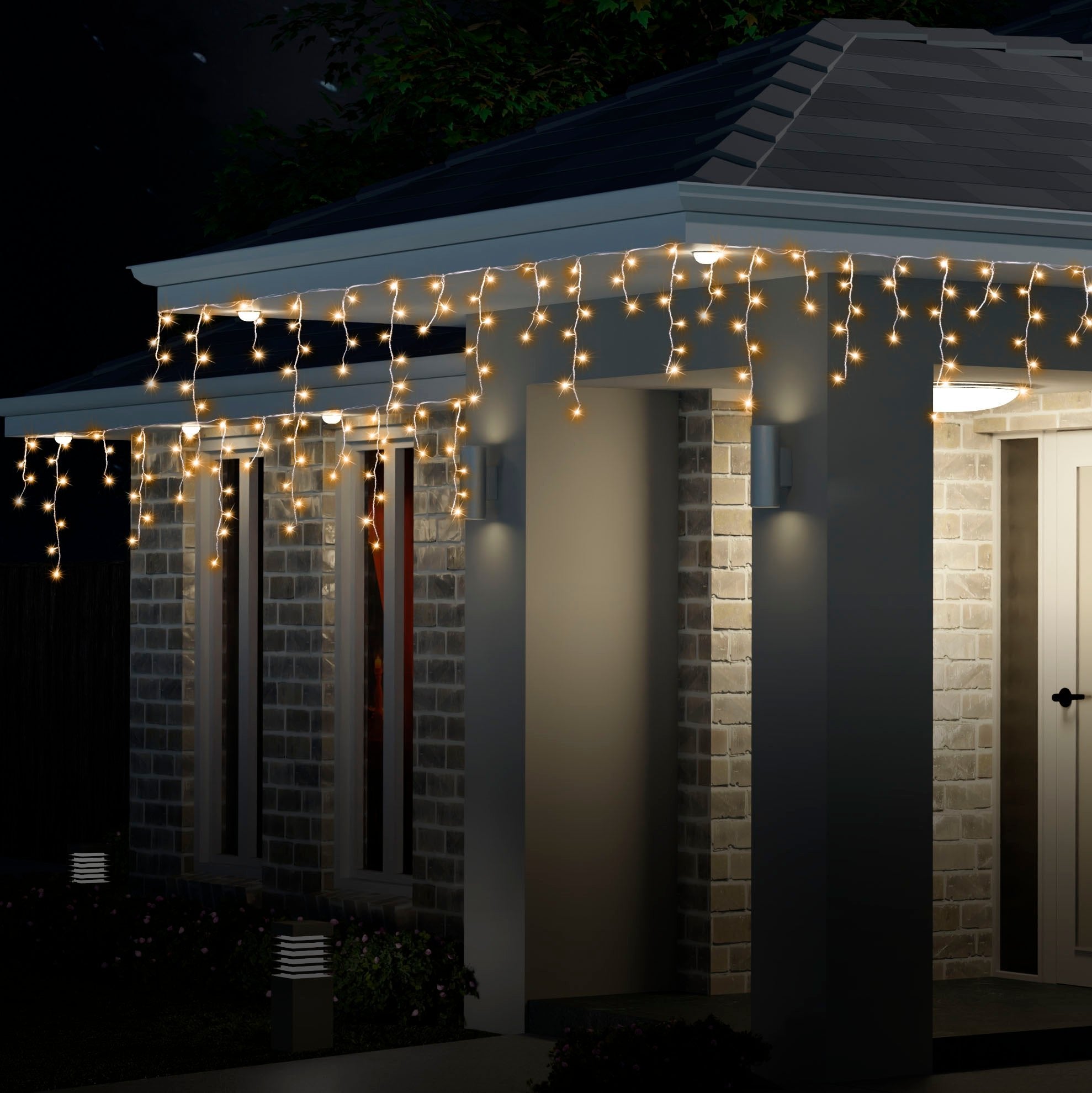 V720-XB4960CW-202146-05 Solar 200 LED Icicle Lights – 3.9m x 33cm, available in 3 Colors - Cool White - Image 1