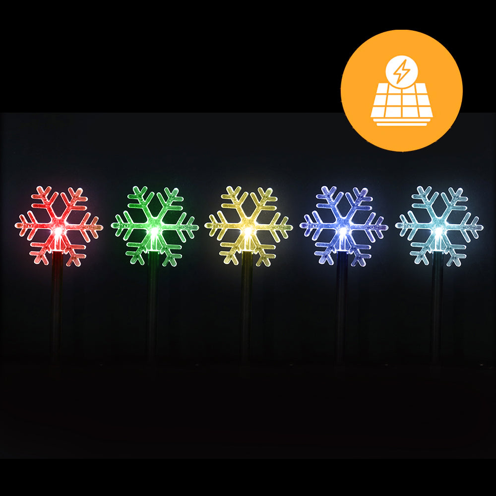 V720-XL1455W-202076-04 Solar Snowflake Path Lights – 5 Pack, 35cm available in 2 Colors - Cool White - Image 1