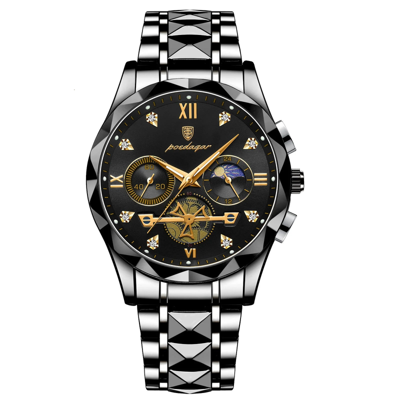 V728-1005006177673723-BLACK-BLACK-190570-00 NNEOBA Mens Waterproof Luminous Chronograph Wristwatch - Black - Image 1