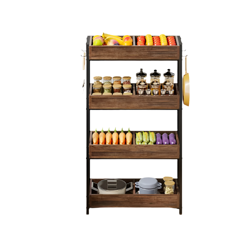 V728-NK177206-190412-00 NNETMLT 4-Tier Wood Snack Rack Basket - Vintage Brown - Image 1
