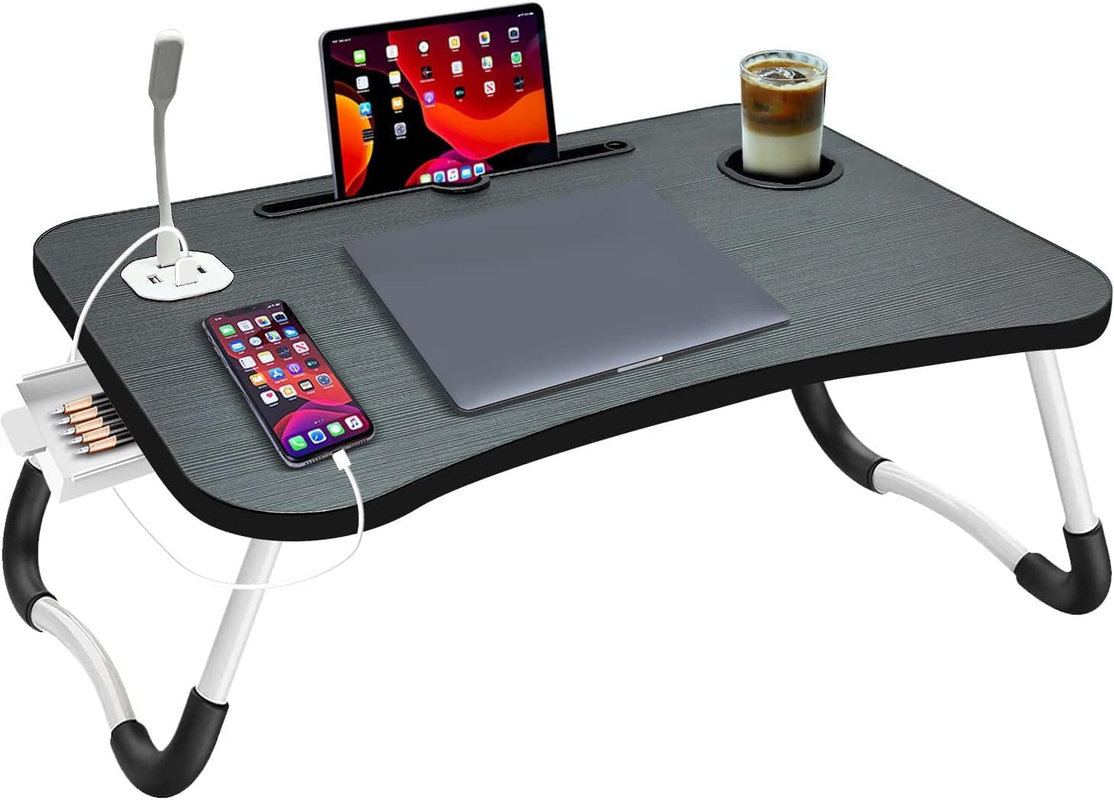 V728-NNE008-LAPTOP-TABLE-187659-00 NNECN Laptop Desk Bed Table Tray Folding Breakfast Table Portable Lap Standing Desk Notebook Stand Reading Holder for Bed/Sofa Large Lap Desk with USB-Charger and Cup-Holder - Image 1
