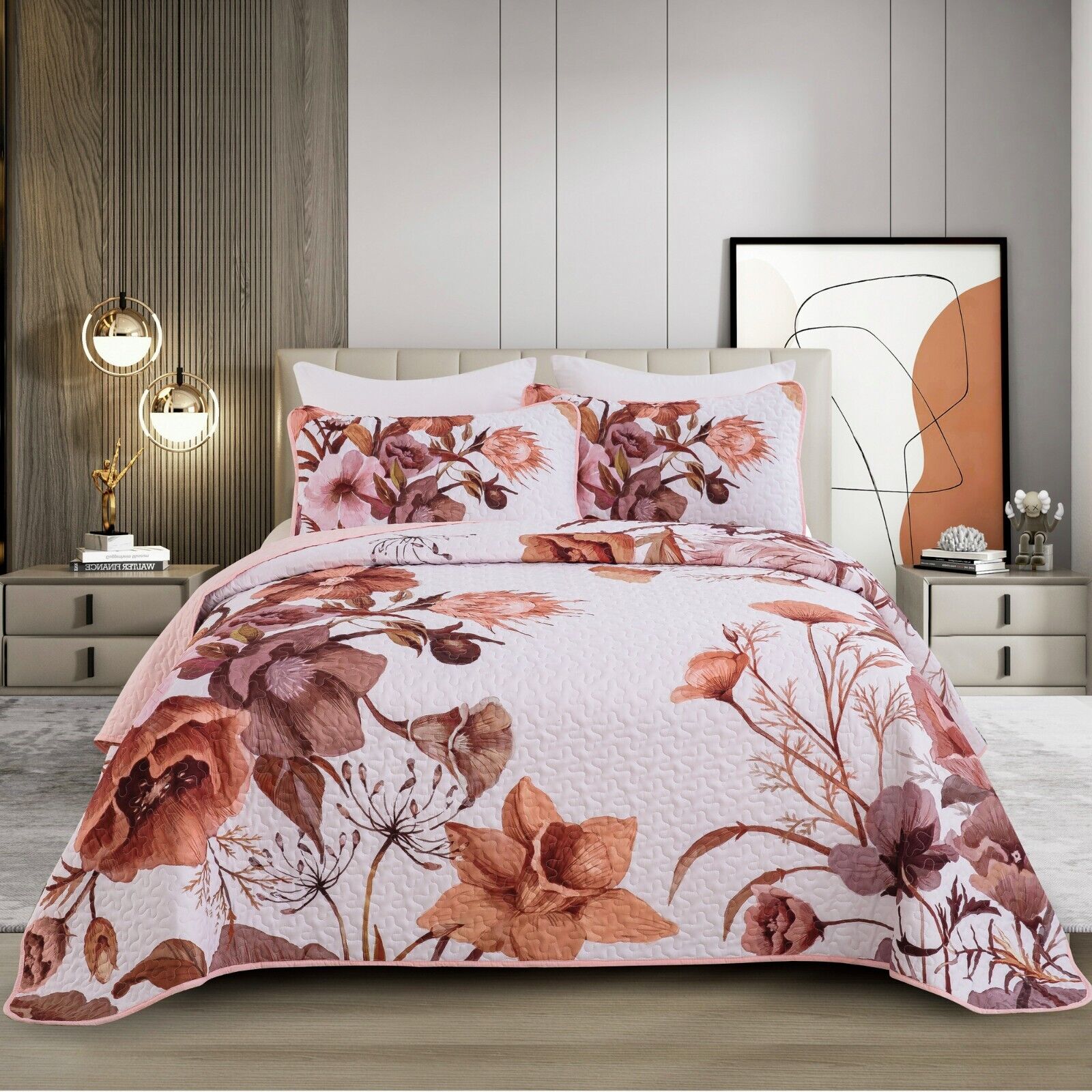 V745-AC080351Q13U-218282-00 Serene Botanical Whisper romentic 3 Pc Bedspread & Pillow Cover Set - Image 1