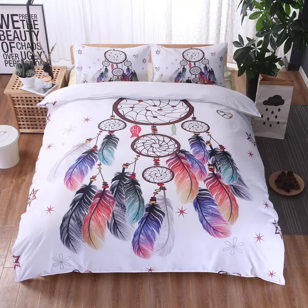V745-AQ042320Q3-212786-00 Dream catcher Printed Duvet Cover Set with Matching Pillowcases - white-Queen - Image 1