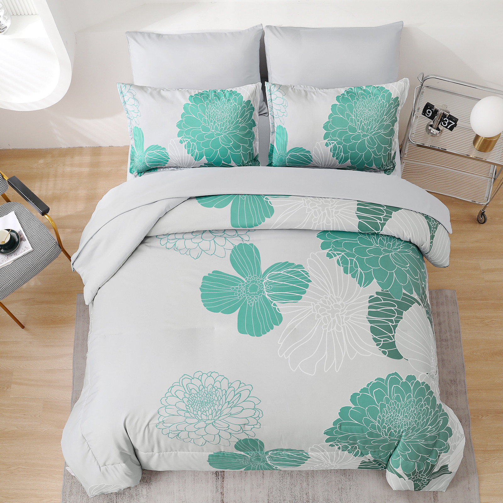V745-MAB010945AJ3-191377-00 Floral Winter Comforter Set, King Size, Ultra-Soft Quilted Bedding with Pillowcases - Image 1