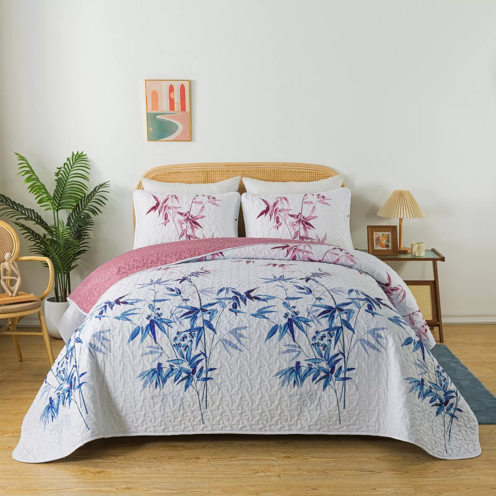 V745-MAC080408Q13U-190891-00 Floral Quilted bedspread and pillowcovers set: Embrace Nature Indoors - Queen size - Image 1
