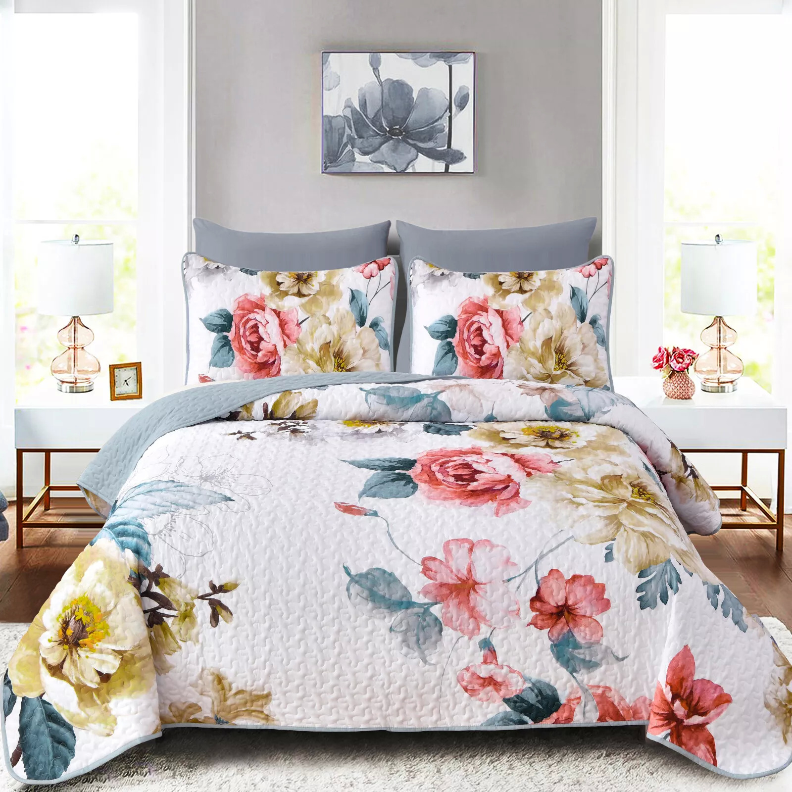 V745-MAC080474Q13U-190938-00 Vibrant Quilted Bedspread and Pillowcases Set: Add Color and Comfort to Your Space - Queen size - Image 1