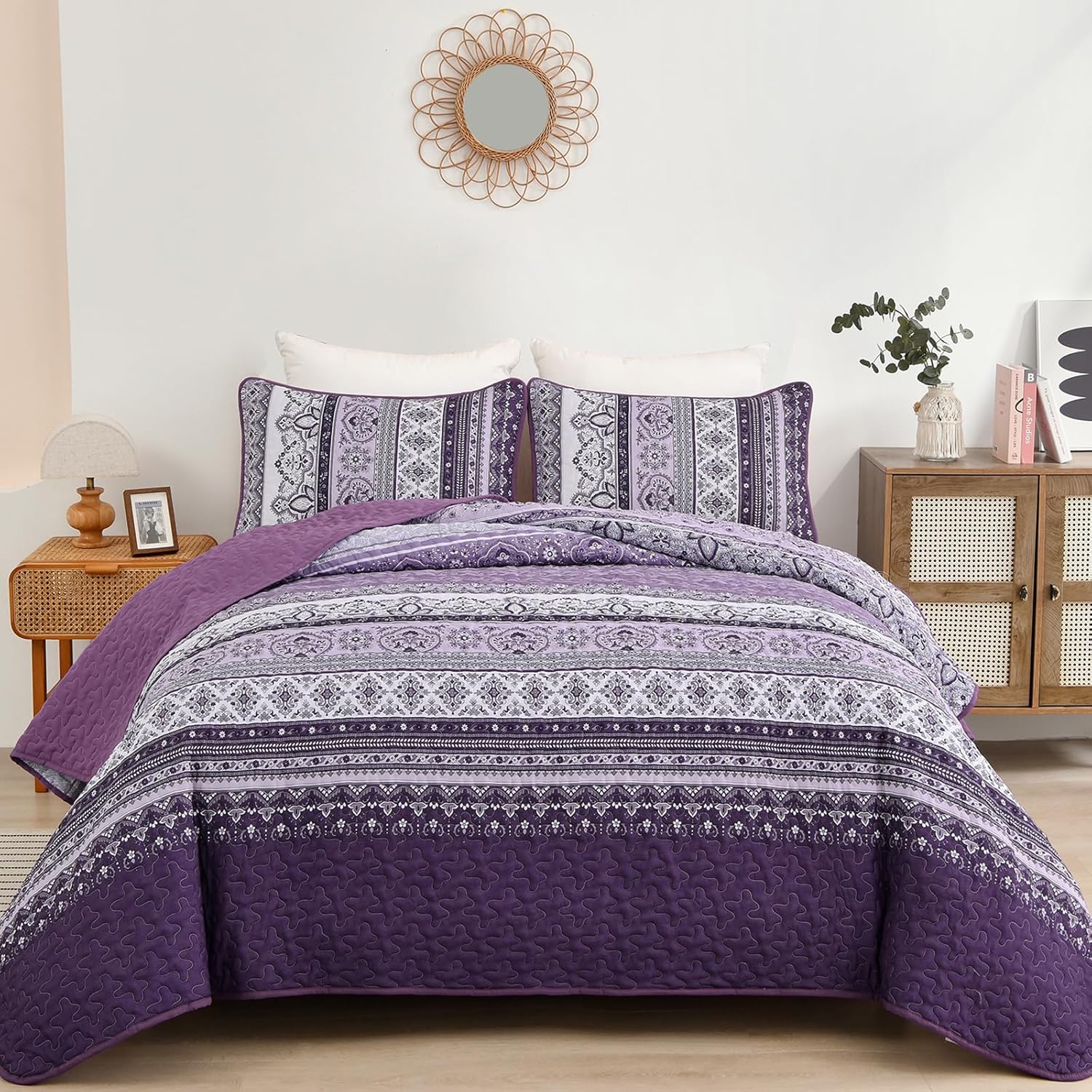V745-MAC080783Q13U-218267-00 Elegant Peony purple Soft 3 Pc Bedspread & Pillow Cover Set - Image 1