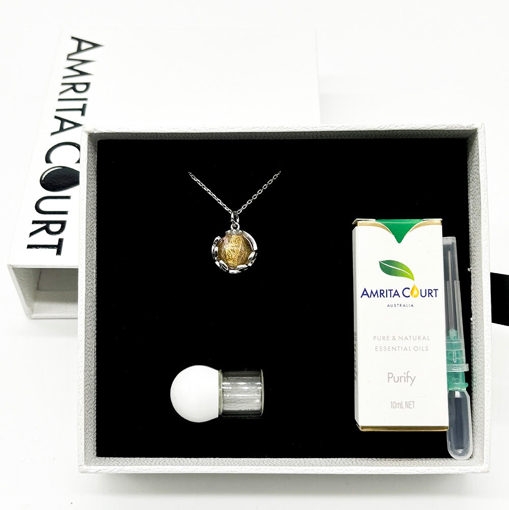 V760-GBAJ-7-195273-07 Gift Box - Aroma Necklace White Gold - Planet Nebula Nova (Pink) + Purify Oil Blend - Image 1