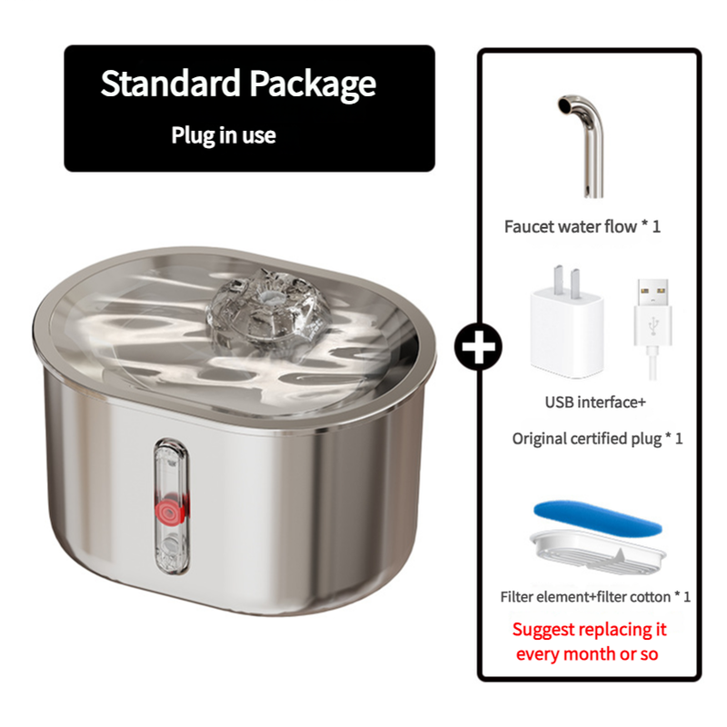 V888-ELOSUNG100028-204140-00 Standard Package Stainless Steel Pet Water Fountain with Faucet Flow and USB Plug - Image 1