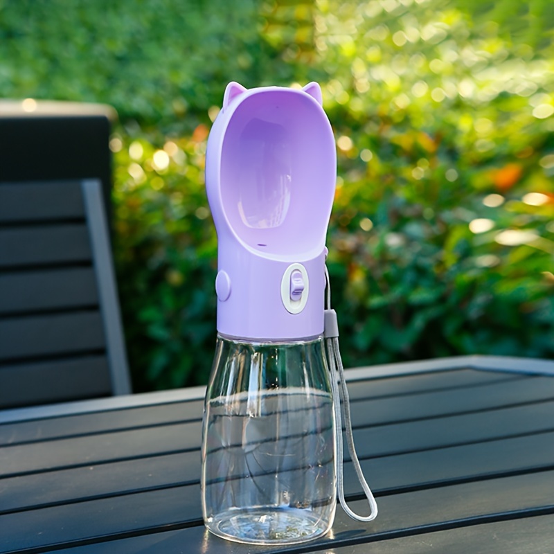 V888-ELOSUNG10153-204192-00 Portable Dog Water Bottle with Bowl Dispenser-500ml Purple Pet Travel Cup, Leak-proof, One-Hand Operation - Image 1