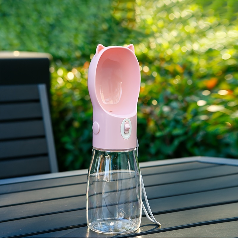 V888-ELOSUNG10155-204144-00 Portable Dog Water Bottle with Bowl Dispenser-500ml Pink Pet Travel Cup, Leak-proof, One-Hand Operation - Image 1