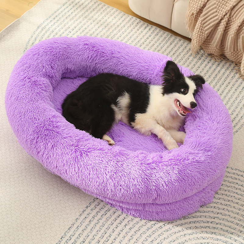 V888-ELOSUNG10247-204364-00 Fluffy Donut-Shaped Pet Bed- Soft, Cozy, and Anti-Anxiety for Dogs and Cats, Machine Washable Purple Size:L 90*65*20cm - Image 1