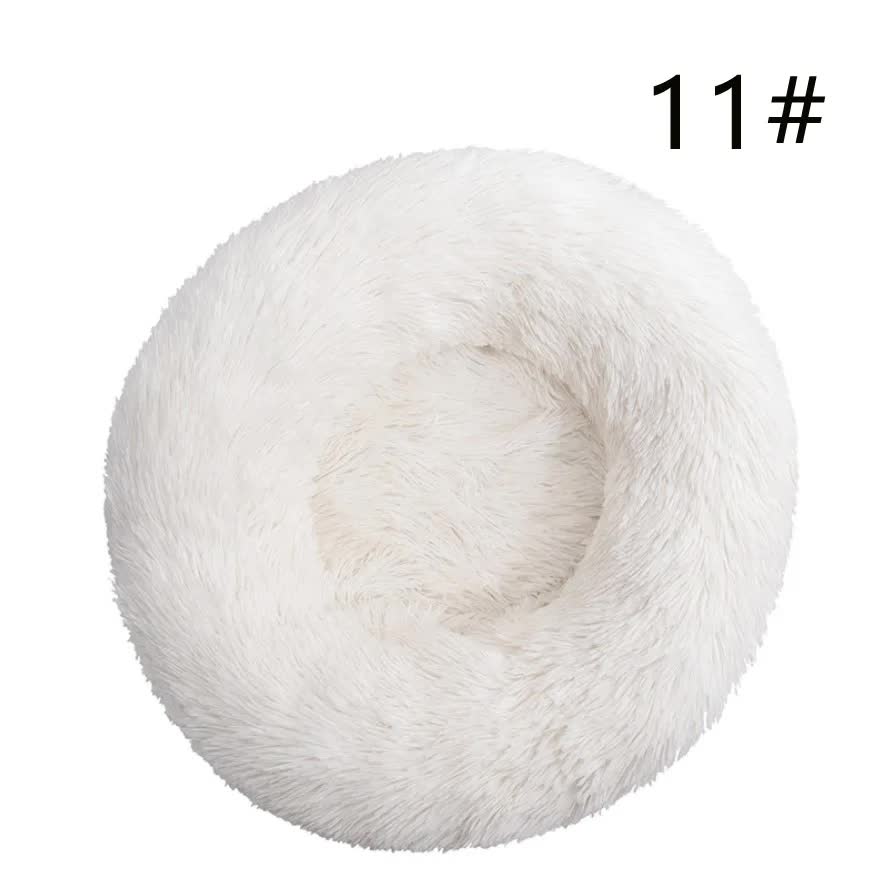 V888-ELOSUNG10271-204341-00 Calming Donut Pet Bed -Soft Faux Fur, Anti-Anxiety Fluffy Round Bed for Cats and Small Dogs (White)40cm - Image 1